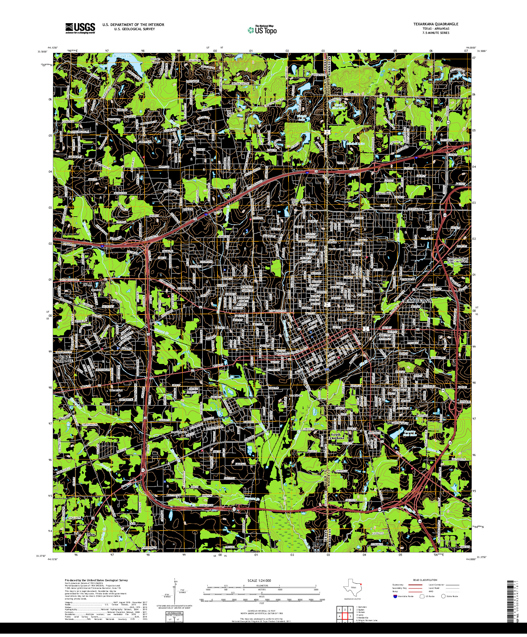 USGS US TOPO 7.5-MINUTE MAP FOR TEXARKANA, TX,AR 2019