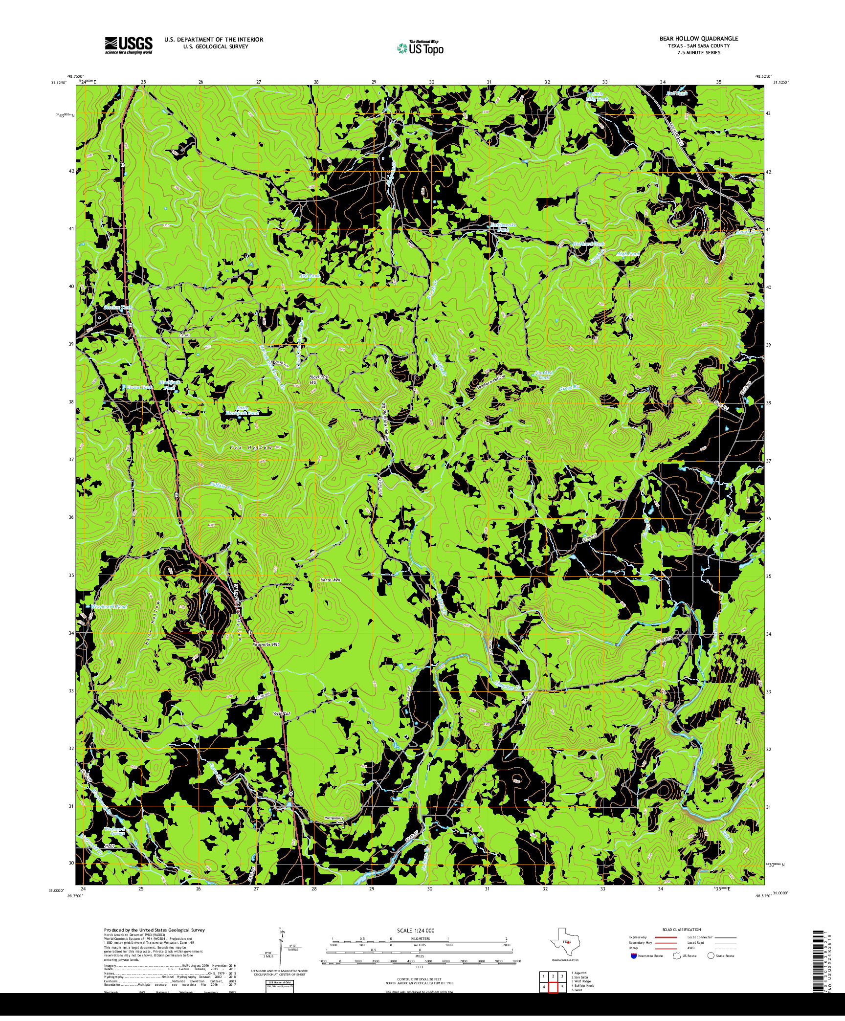 USGS US TOPO 7.5-MINUTE MAP FOR BEAR HOLLOW, TX 2019