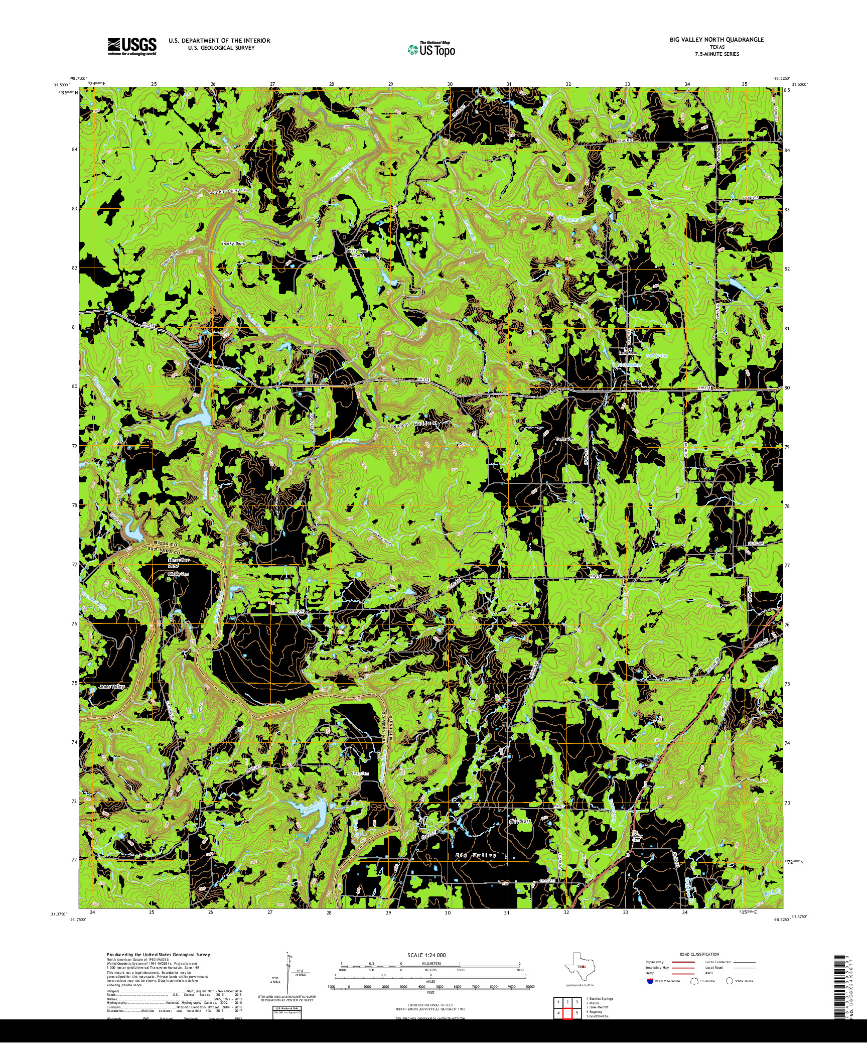 USGS US TOPO 7.5-MINUTE MAP FOR BIG VALLEY NORTH, TX 2019