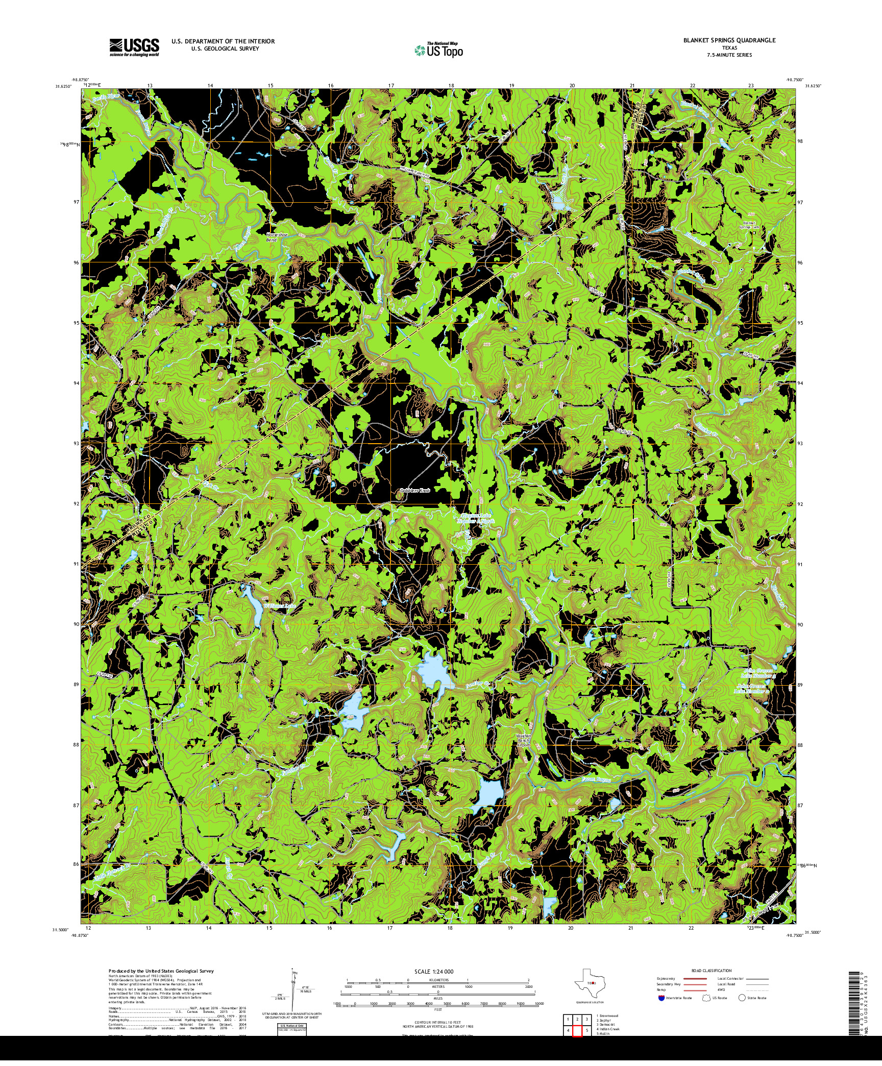 USGS US TOPO 7.5-MINUTE MAP FOR BLANKET SPRINGS, TX 2019