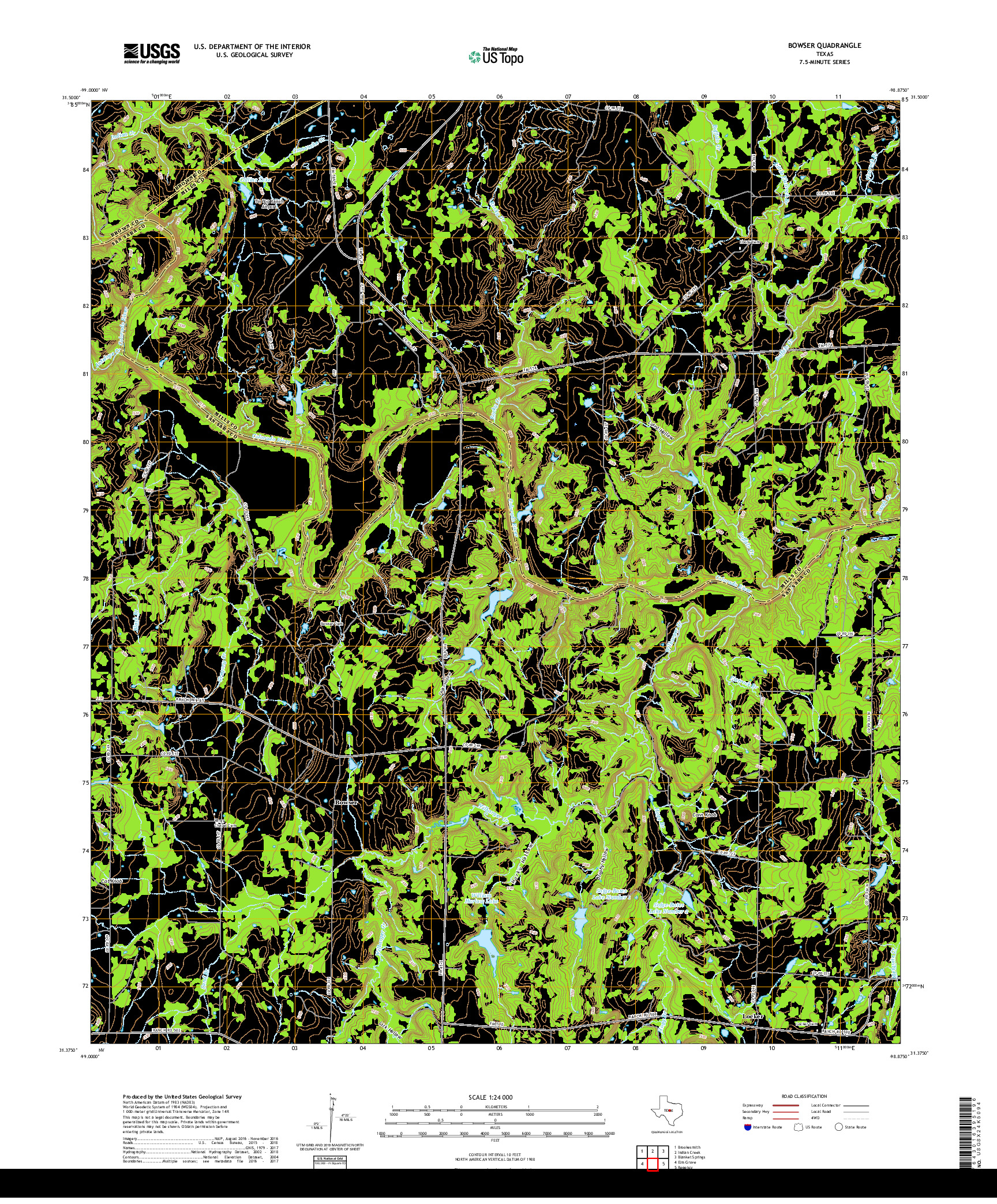 USGS US TOPO 7.5-MINUTE MAP FOR BOWSER, TX 2019