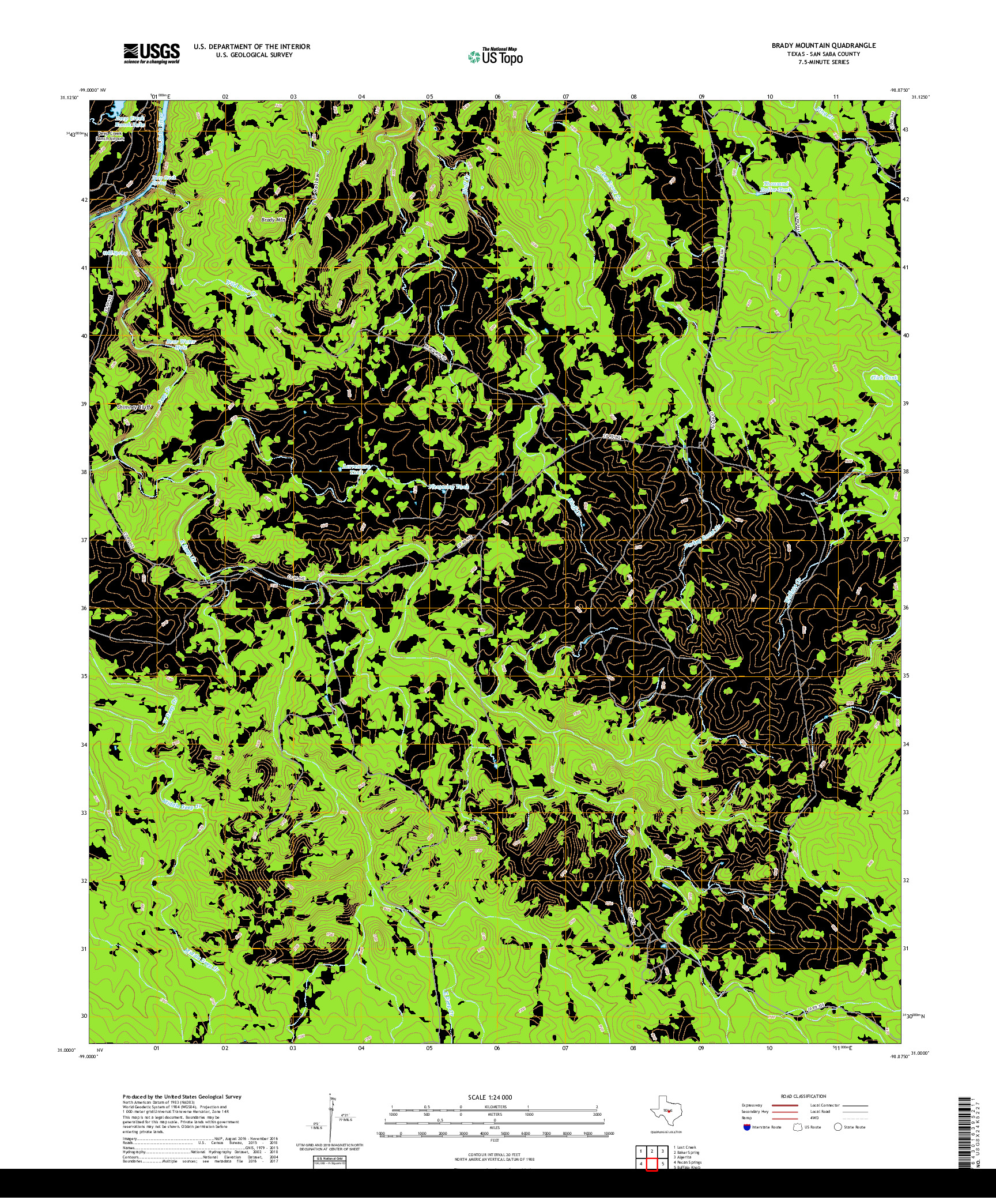 USGS US TOPO 7.5-MINUTE MAP FOR BRADY MOUNTAIN, TX 2019