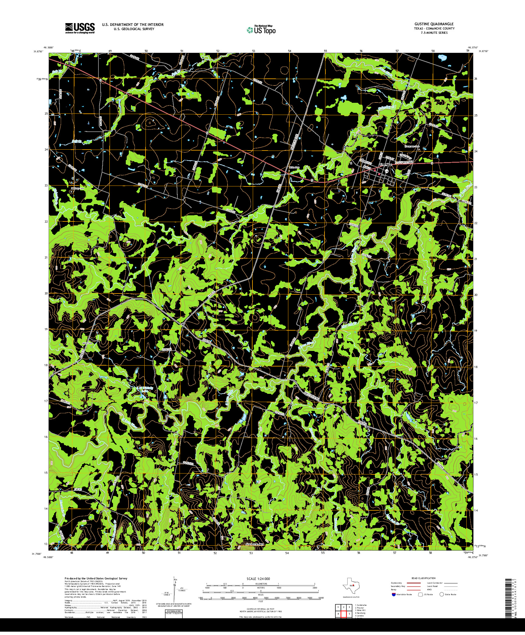 USGS US TOPO 7.5-MINUTE MAP FOR GUSTINE, TX 2019