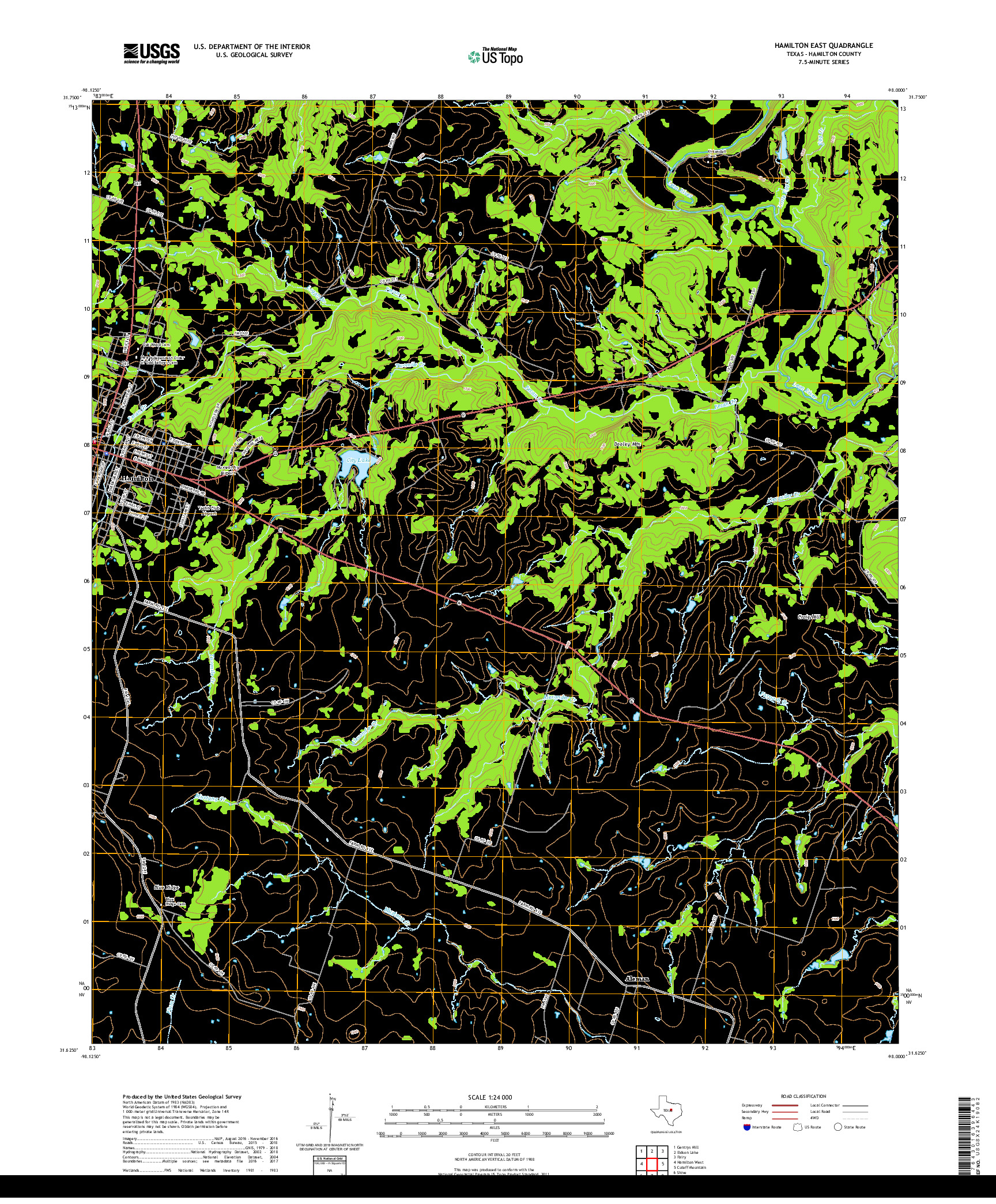 USGS US TOPO 7.5-MINUTE MAP FOR HAMILTON EAST, TX 2019