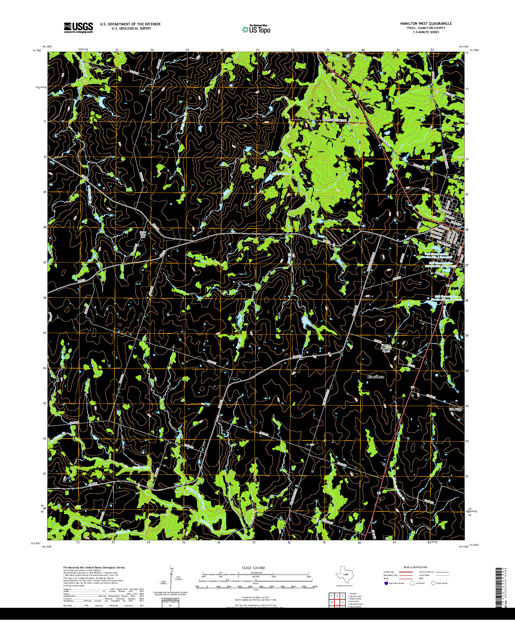 USGS US TOPO 7.5-MINUTE MAP FOR HAMILTON WEST, TX 2019