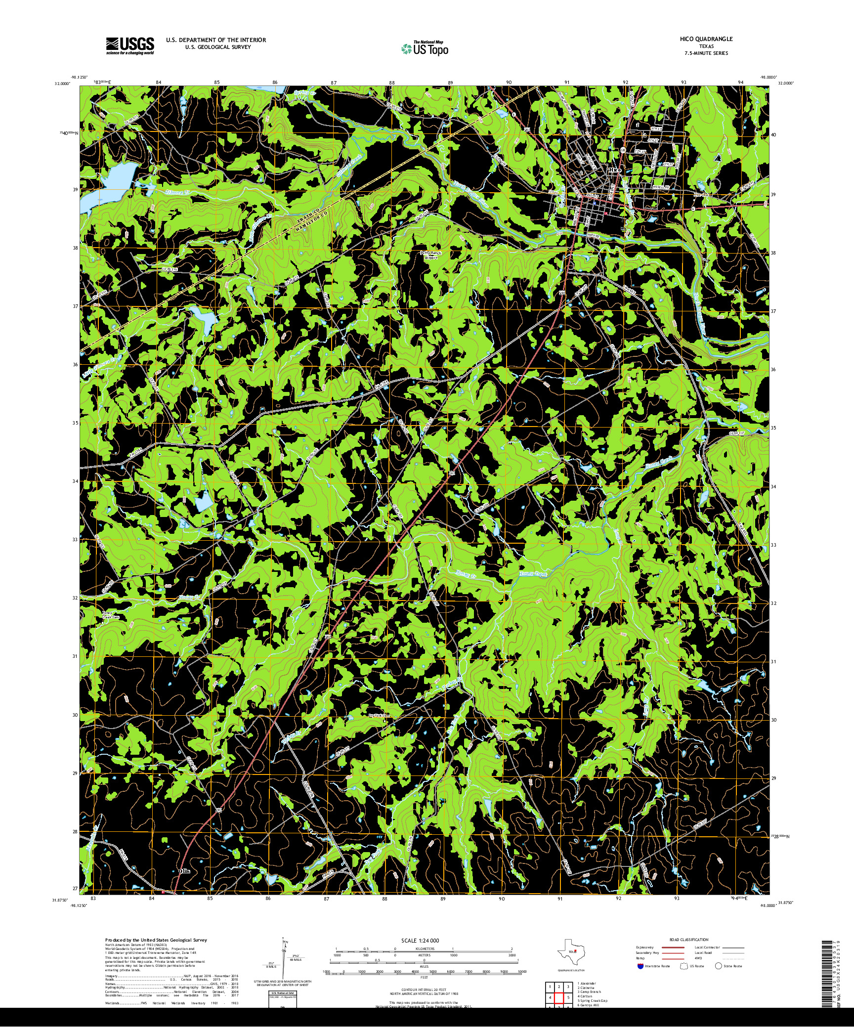 USGS US TOPO 7.5-MINUTE MAP FOR HICO, TX 2019