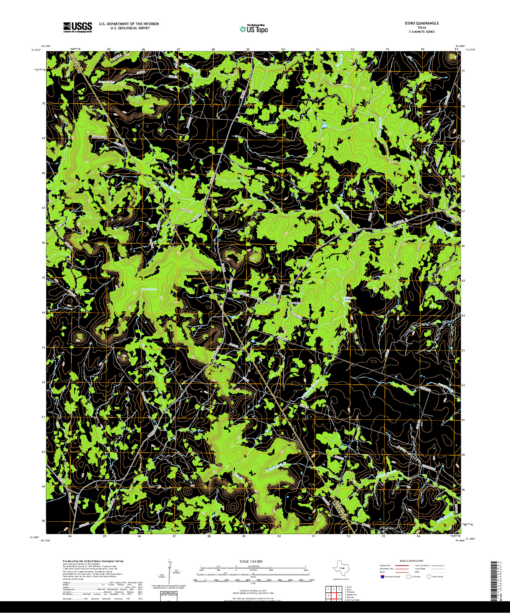 USGS US TOPO 7.5-MINUTE MAP FOR IZORO, TX 2019