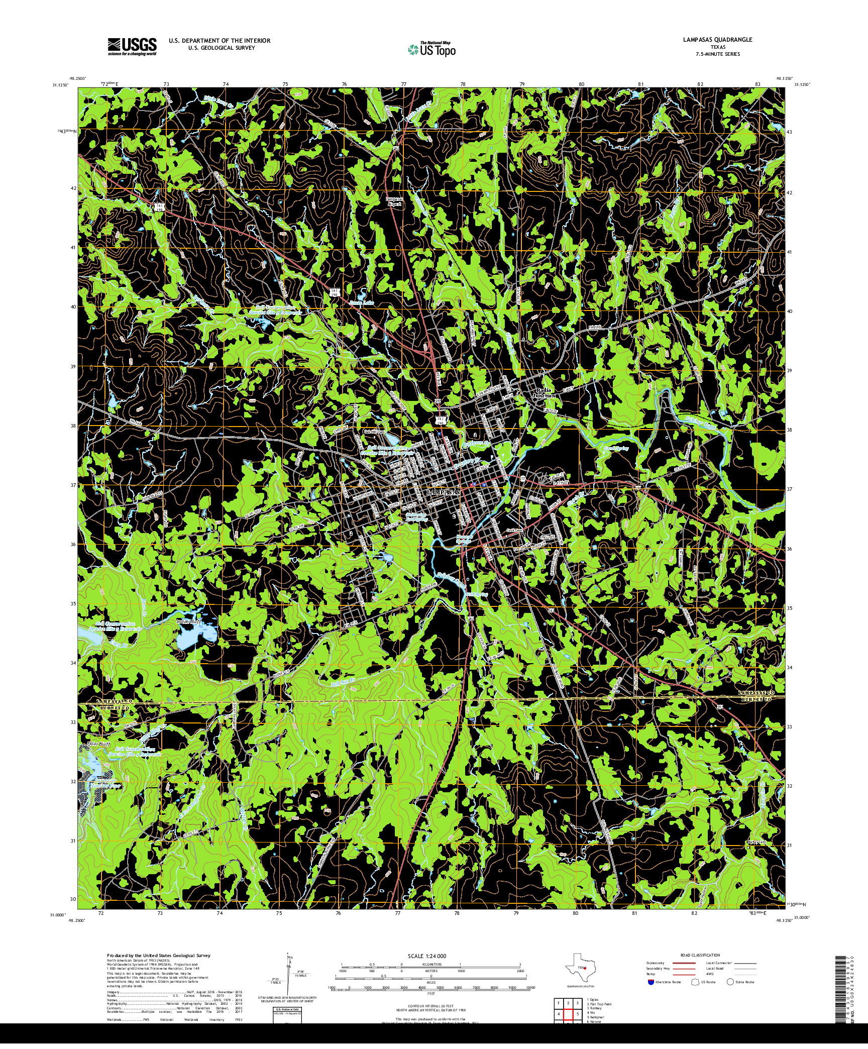 USGS US TOPO 7.5-MINUTE MAP FOR LAMPASAS, TX 2019