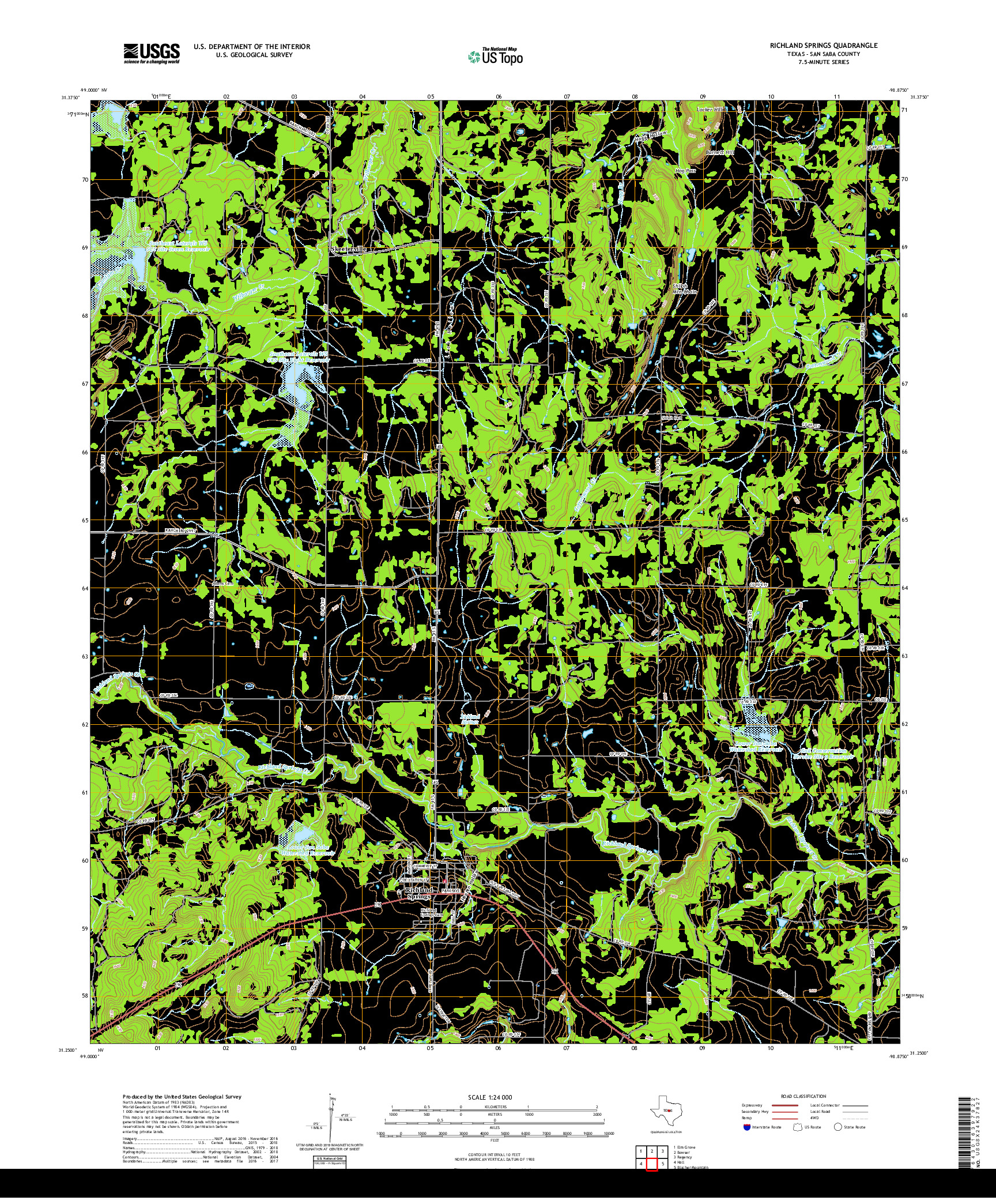 USGS US TOPO 7.5-MINUTE MAP FOR RICHLAND SPRINGS, TX 2019