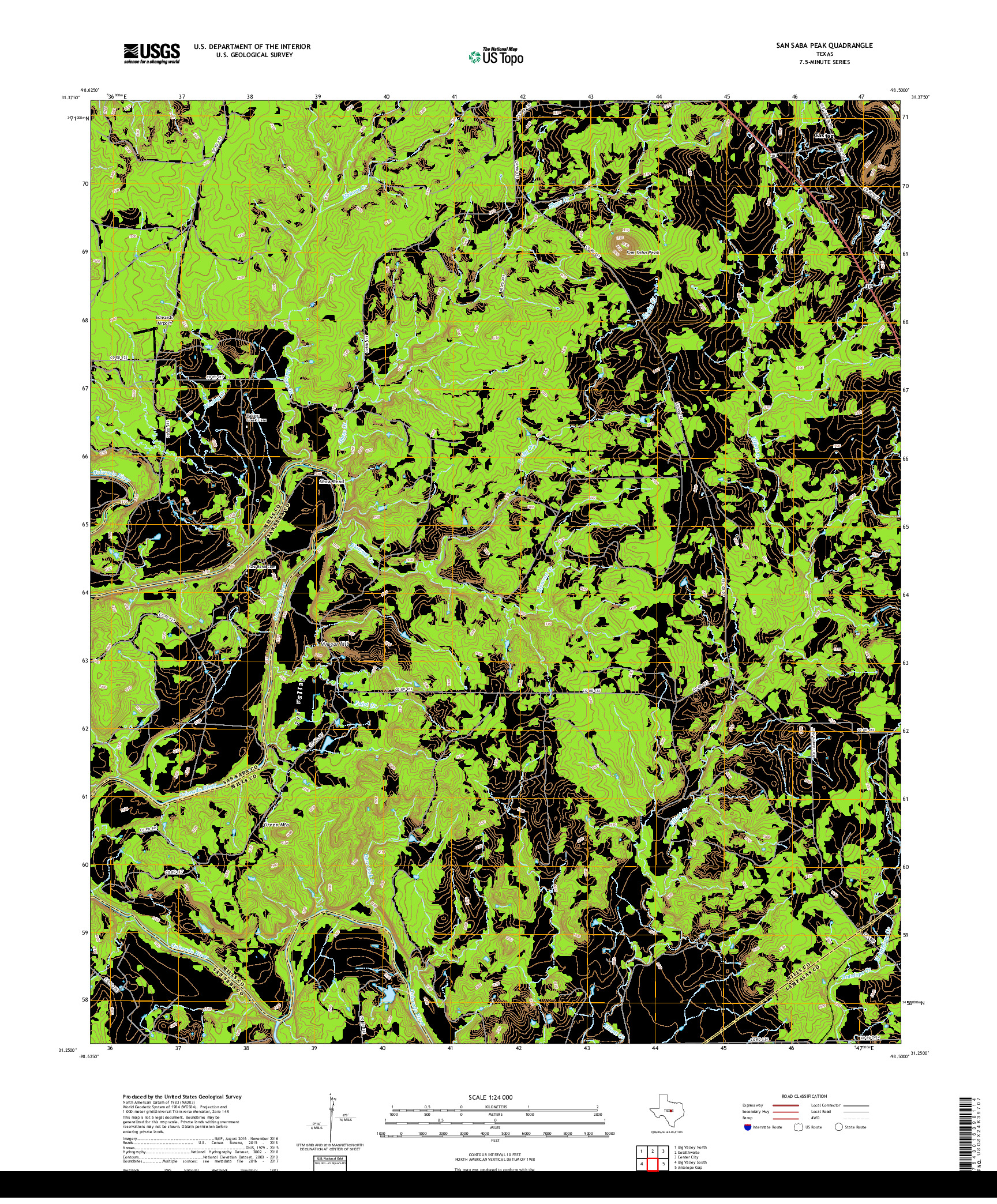 USGS US TOPO 7.5-MINUTE MAP FOR SAN SABA PEAK, TX 2019