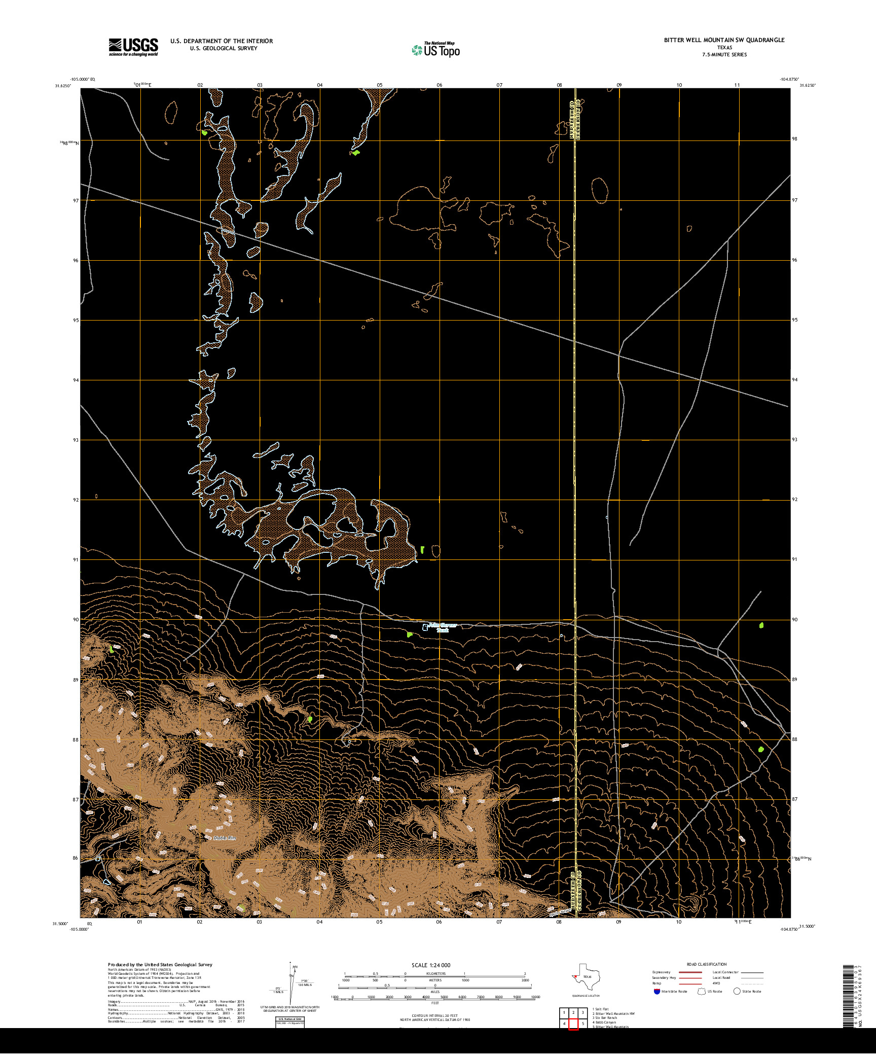 USGS US TOPO 7.5-MINUTE MAP FOR BITTER WELL MOUNTAIN SW, TX 2019