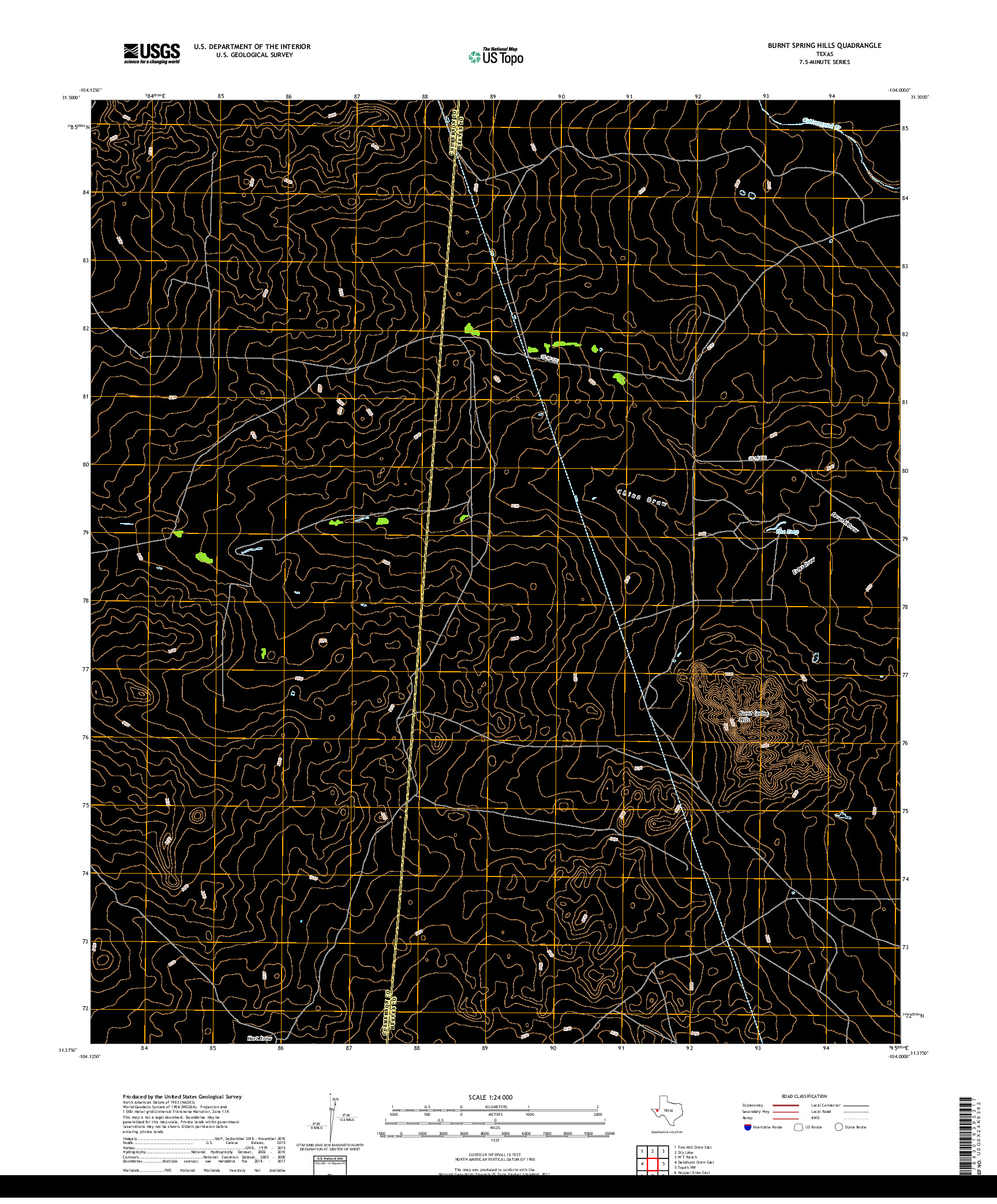 USGS US TOPO 7.5-MINUTE MAP FOR BURNT SPRING HILLS, TX 2019