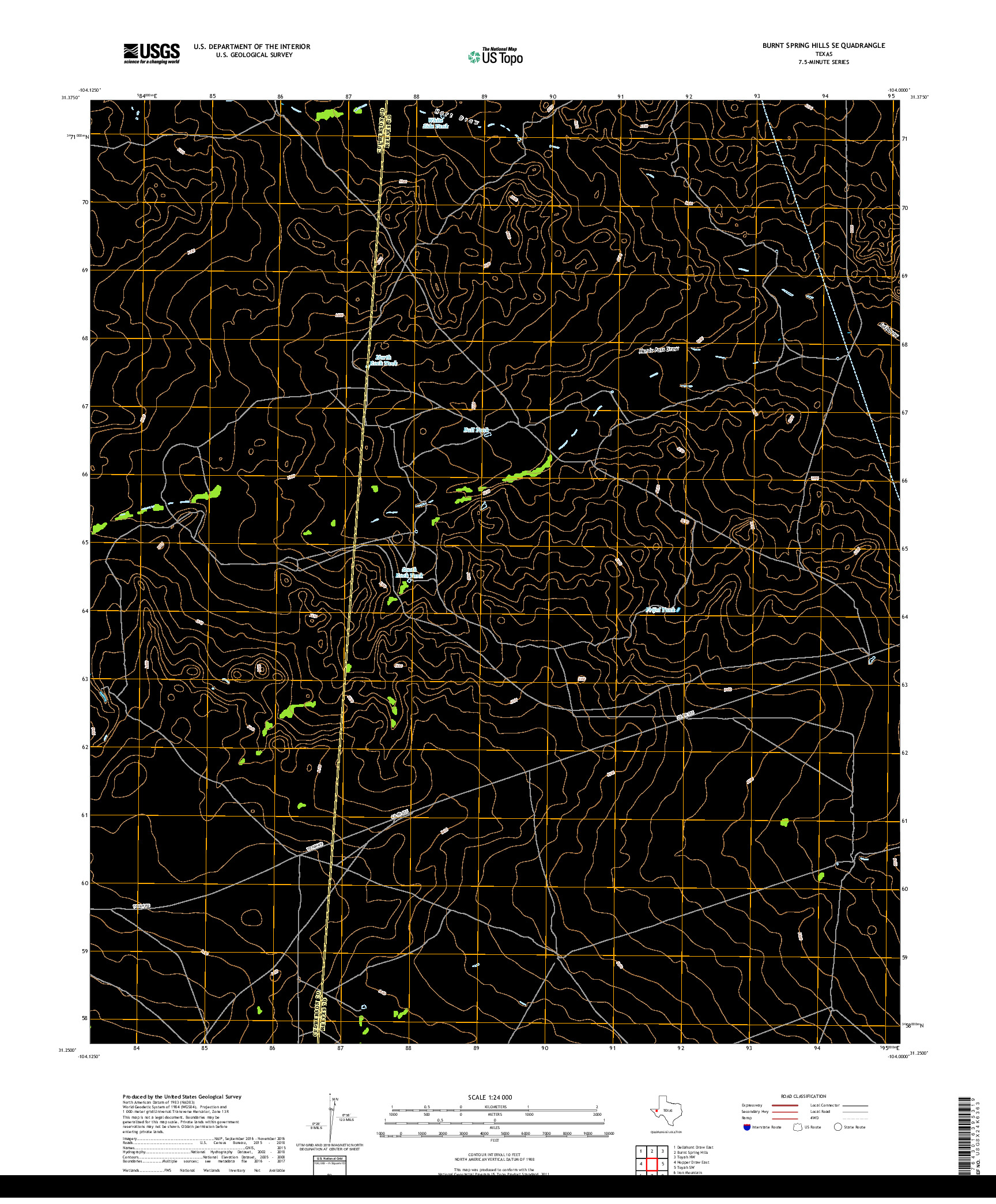 USGS US TOPO 7.5-MINUTE MAP FOR BURNT SPRING HILLS SE, TX 2019