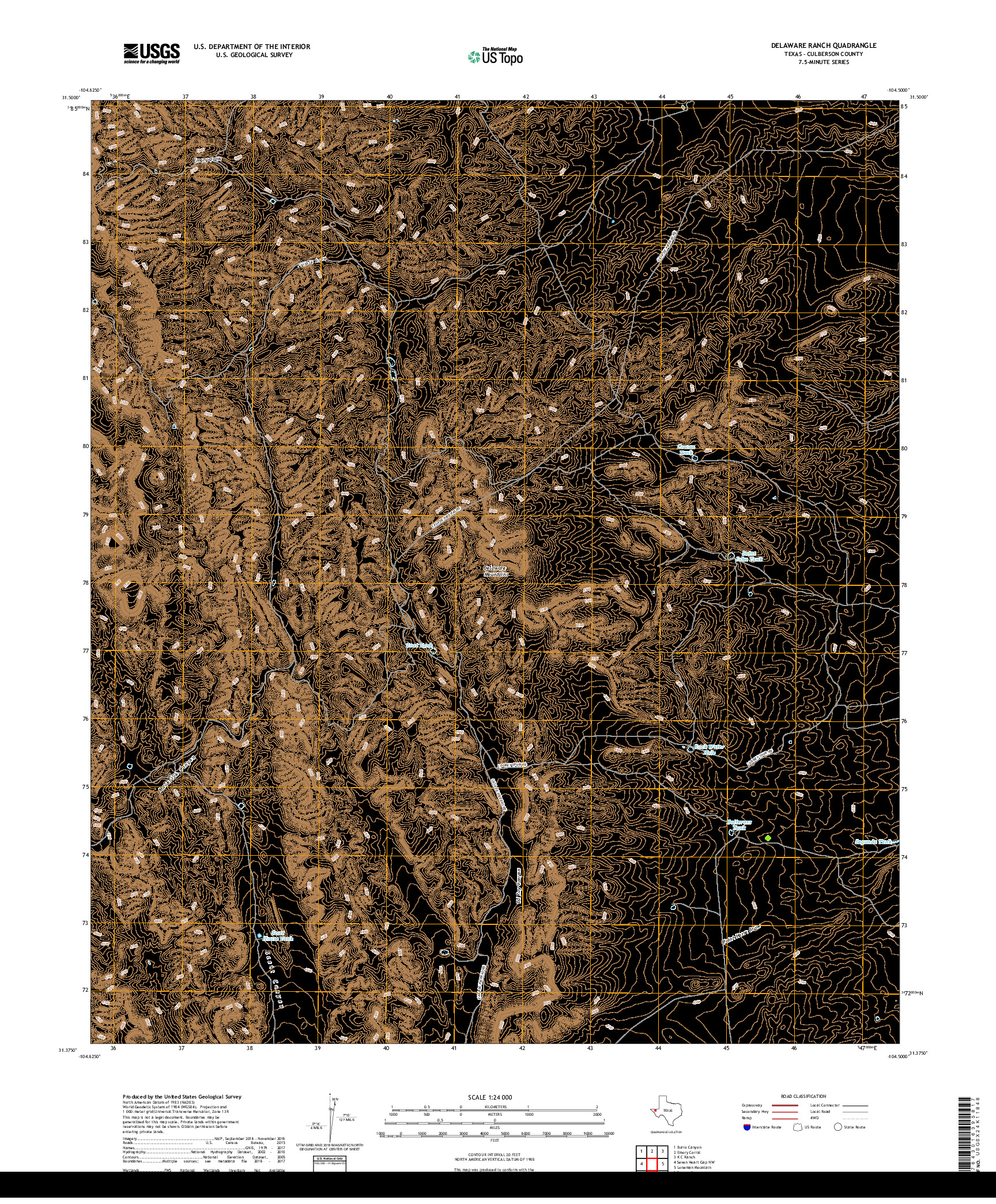 USGS US TOPO 7.5-MINUTE MAP FOR DELAWARE RANCH, TX 2019
