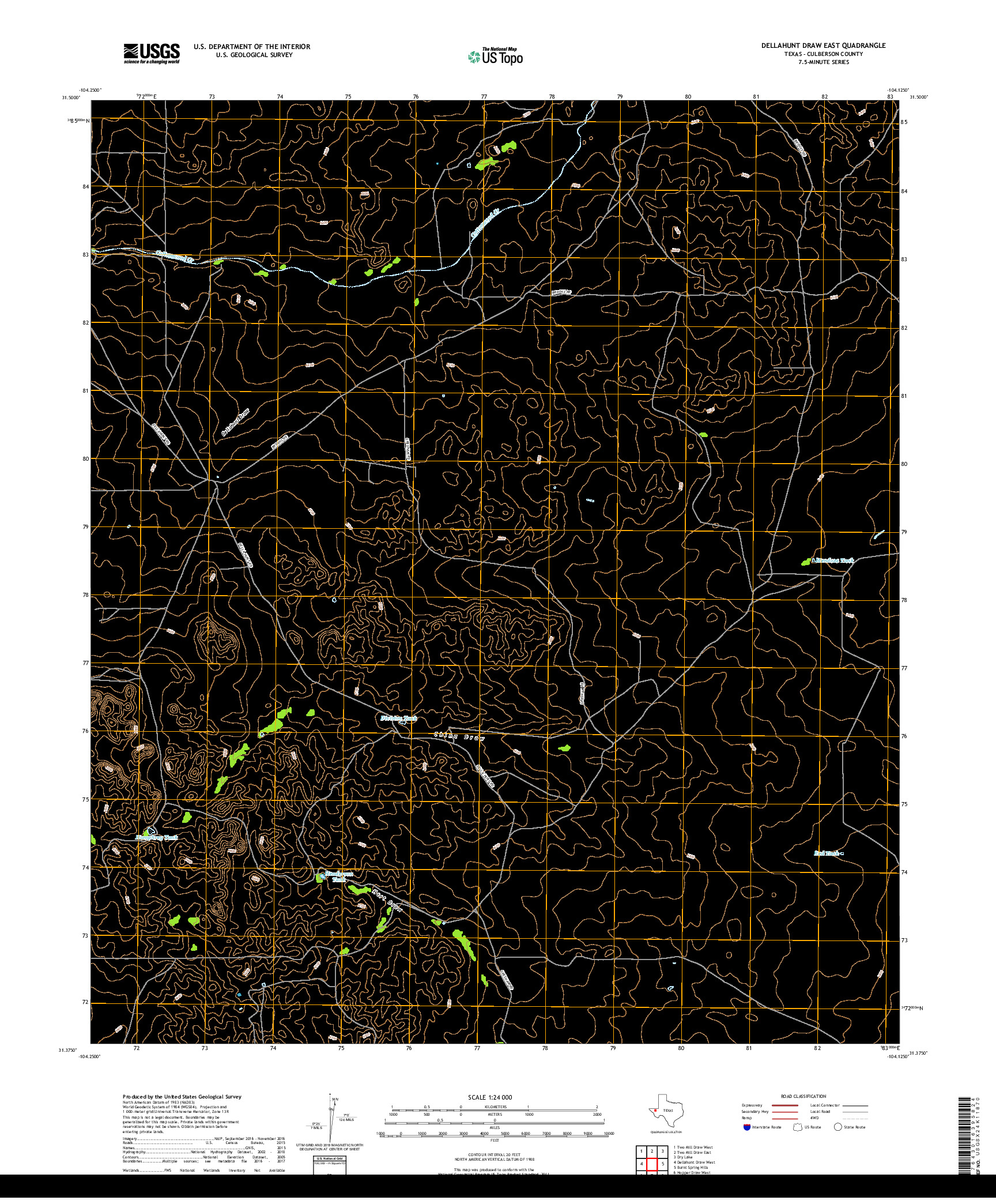 USGS US TOPO 7.5-MINUTE MAP FOR DELLAHUNT DRAW EAST, TX 2019