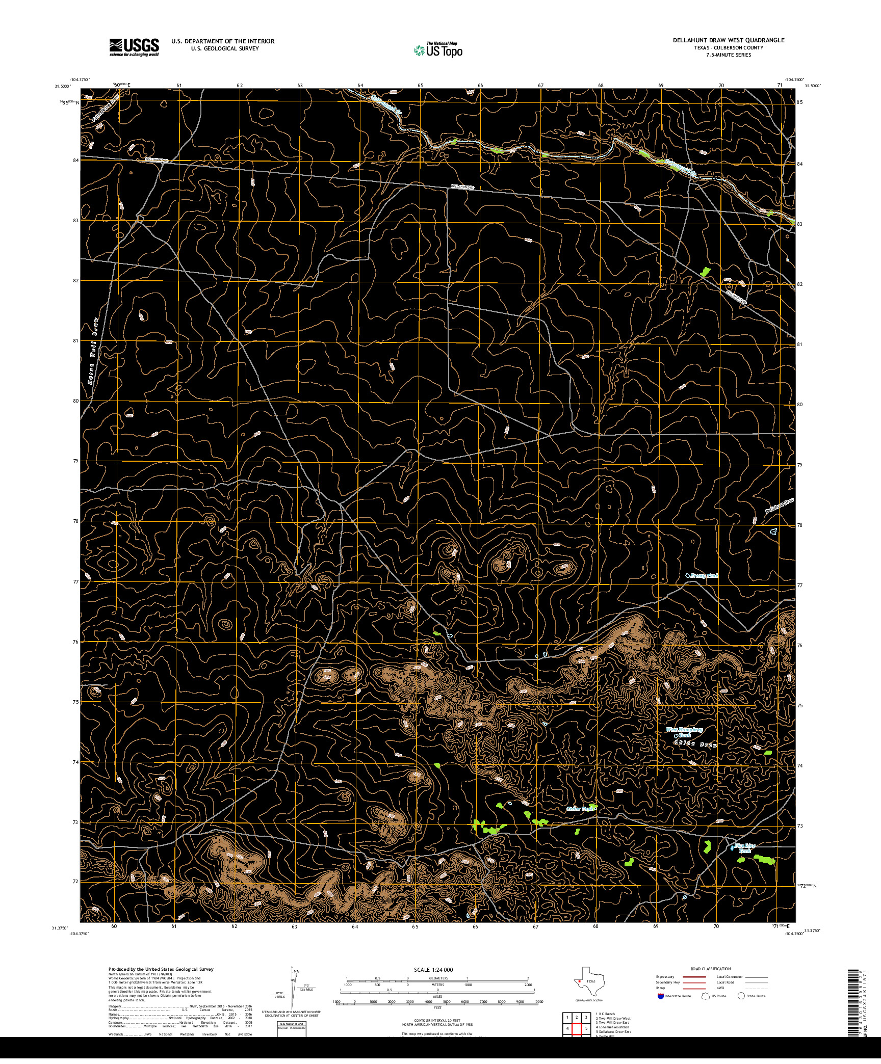 USGS US TOPO 7.5-MINUTE MAP FOR DELLAHUNT DRAW WEST, TX 2019