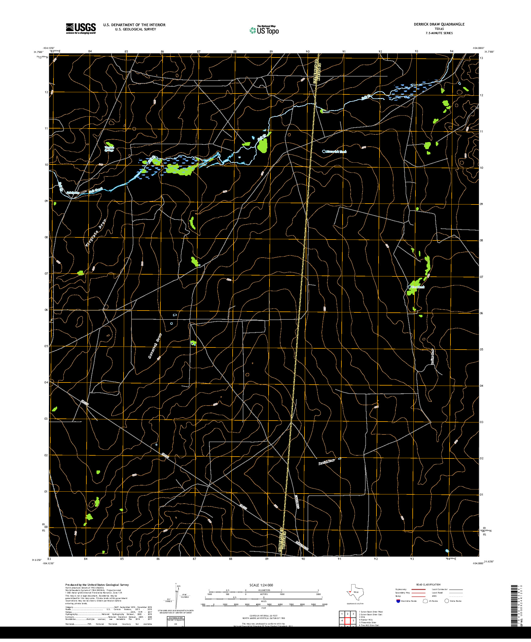 USGS US TOPO 7.5-MINUTE MAP FOR DERRICK DRAW, TX 2019