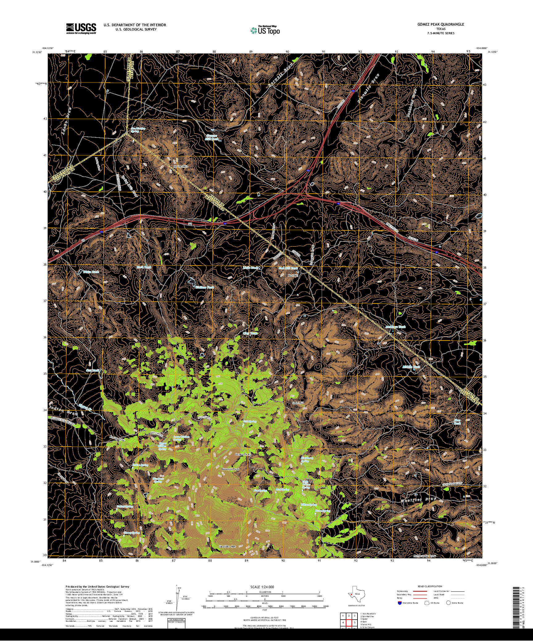 USGS US TOPO 7.5-MINUTE MAP FOR GOMEZ PEAK, TX 2019