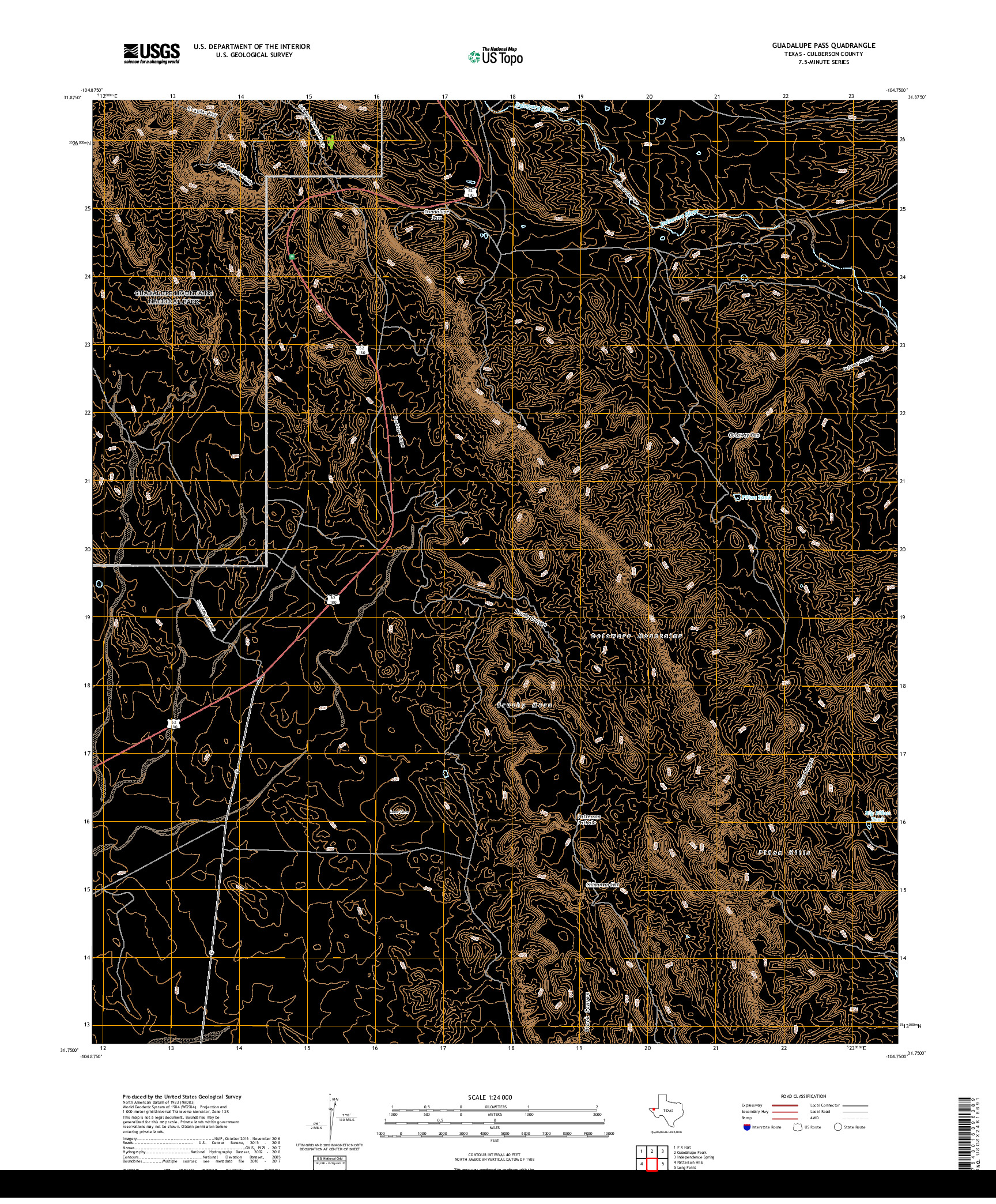 USGS US TOPO 7.5-MINUTE MAP FOR GUADALUPE PASS, TX 2019