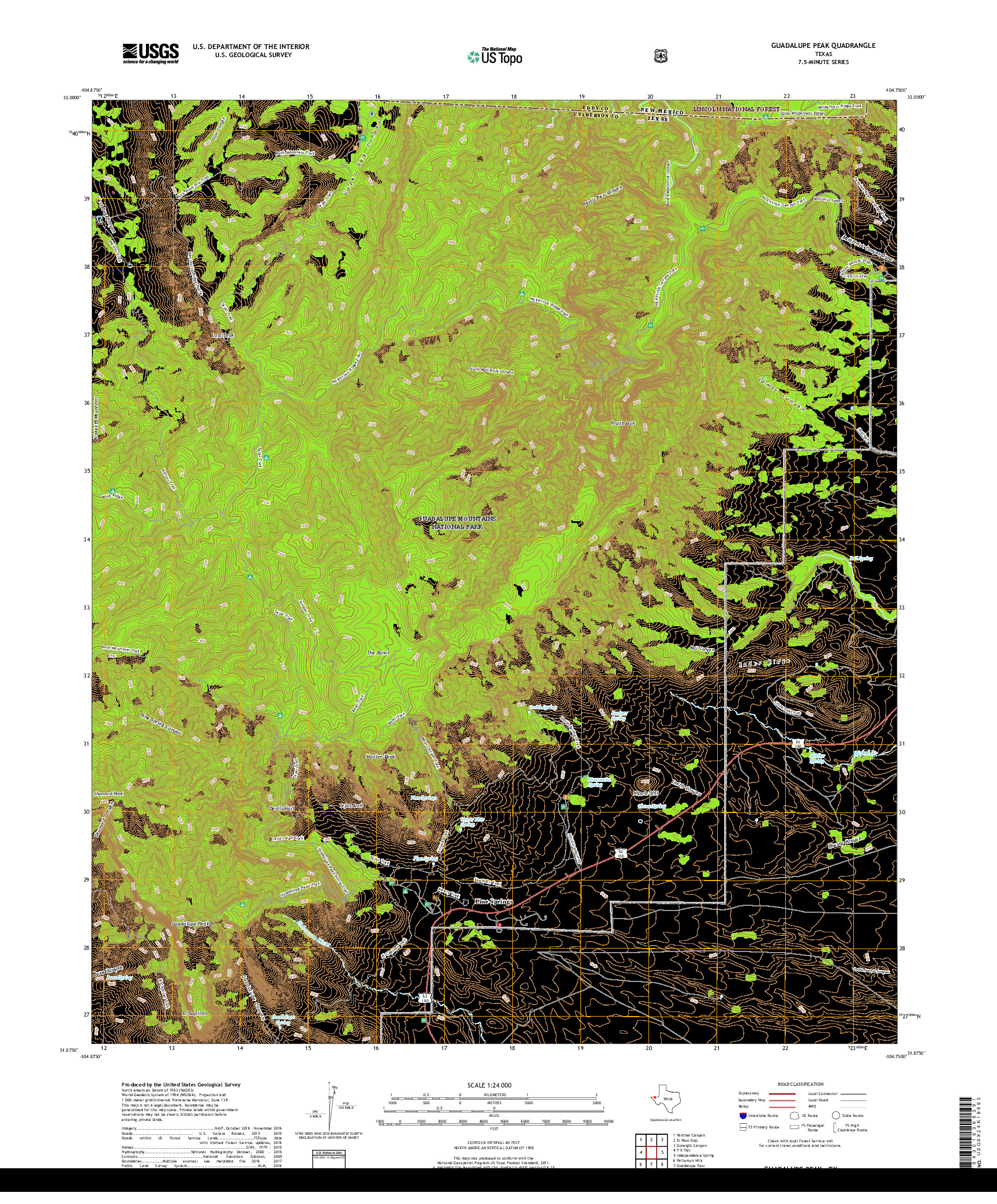 USGS US TOPO 7.5-MINUTE MAP FOR GUADALUPE PEAK, TX 2019