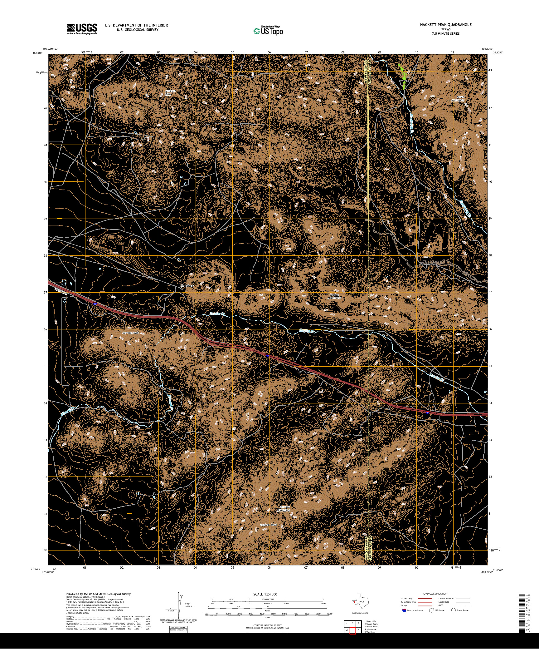 USGS US TOPO 7.5-MINUTE MAP FOR HACKETT PEAK, TX 2019