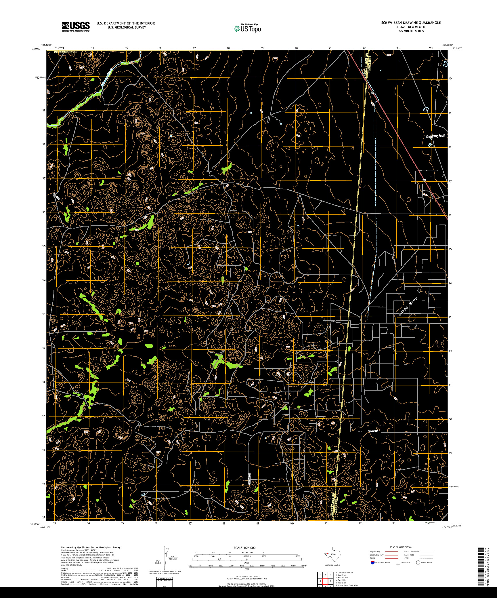USGS US TOPO 7.5-MINUTE MAP FOR SCREW BEAN DRAW NE, TX,NM 2019