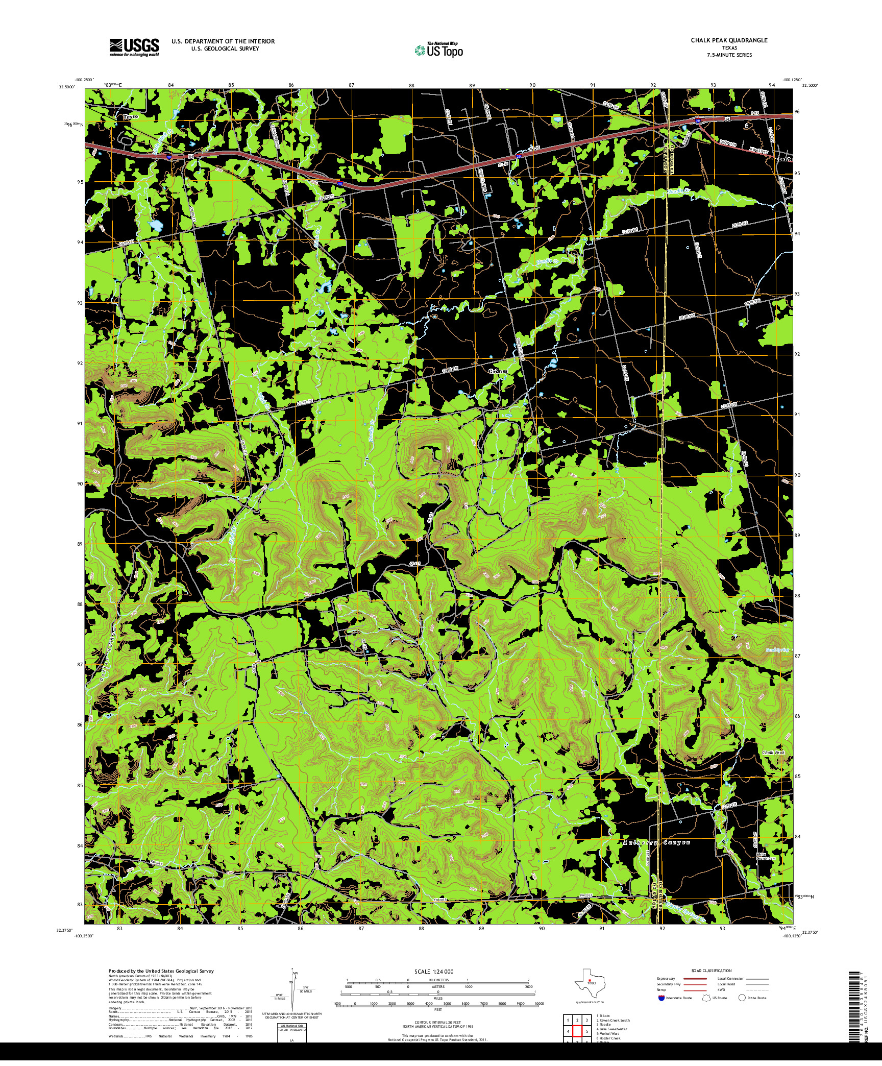 USGS US TOPO 7.5-MINUTE MAP FOR CHALK PEAK, TX 2019