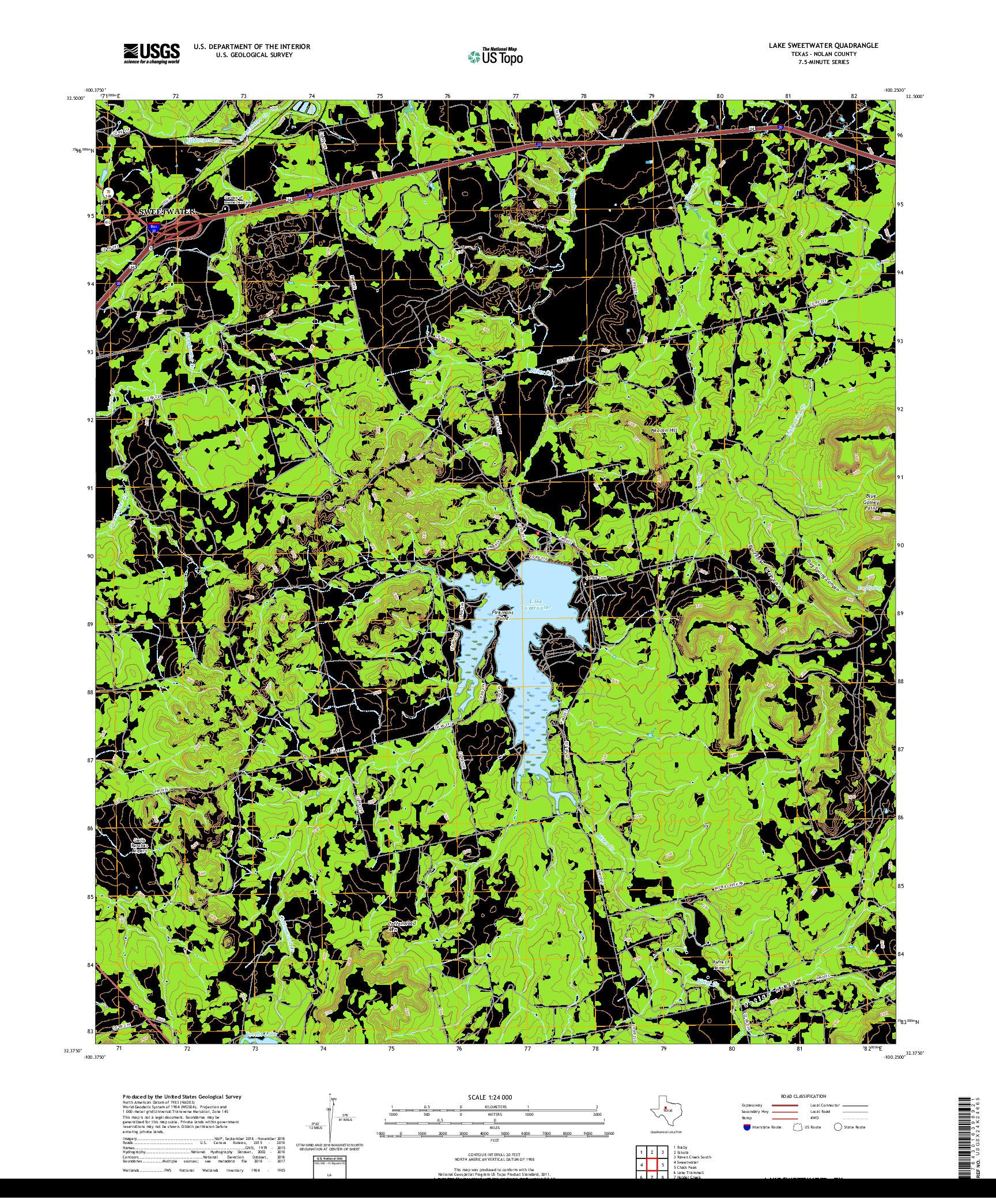 USGS US TOPO 7.5-MINUTE MAP FOR LAKE SWEETWATER, TX 2019