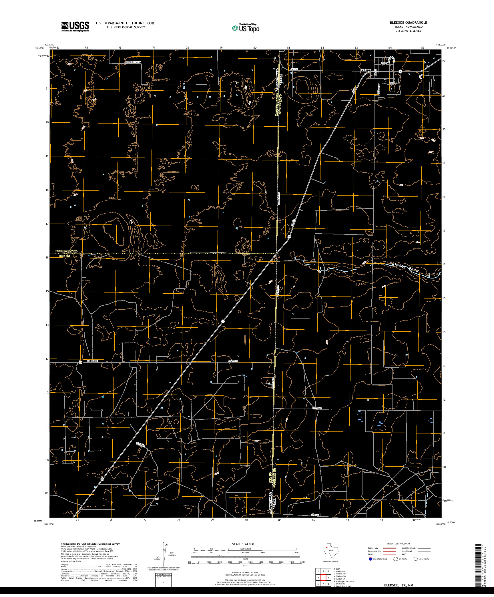 USGS US TOPO 7.5-MINUTE MAP FOR BLEDSOE, TX,NM 2019