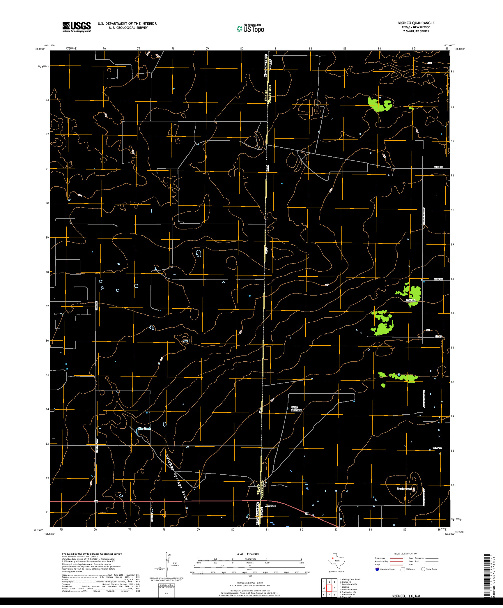 USGS US TOPO 7.5-MINUTE MAP FOR BRONCO, TX,NM 2019