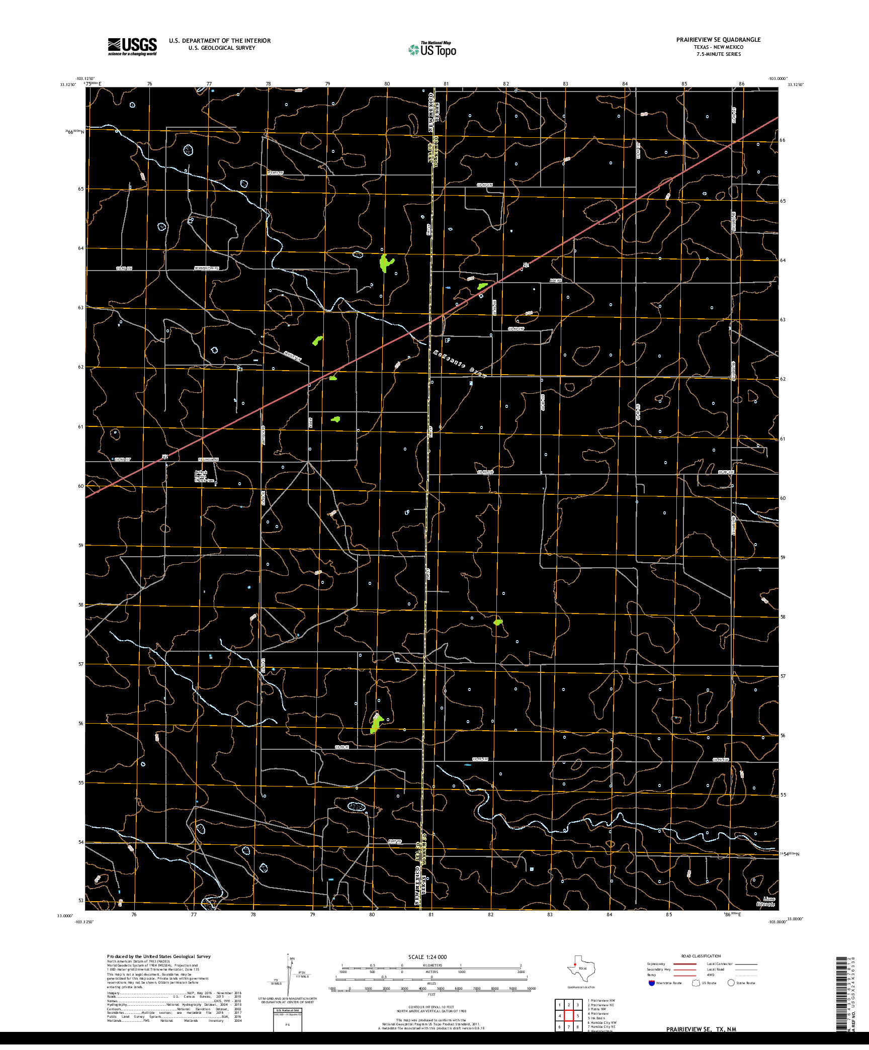 USGS US TOPO 7.5-MINUTE MAP FOR PRAIRIEVIEW SE, TX,NM 2019
