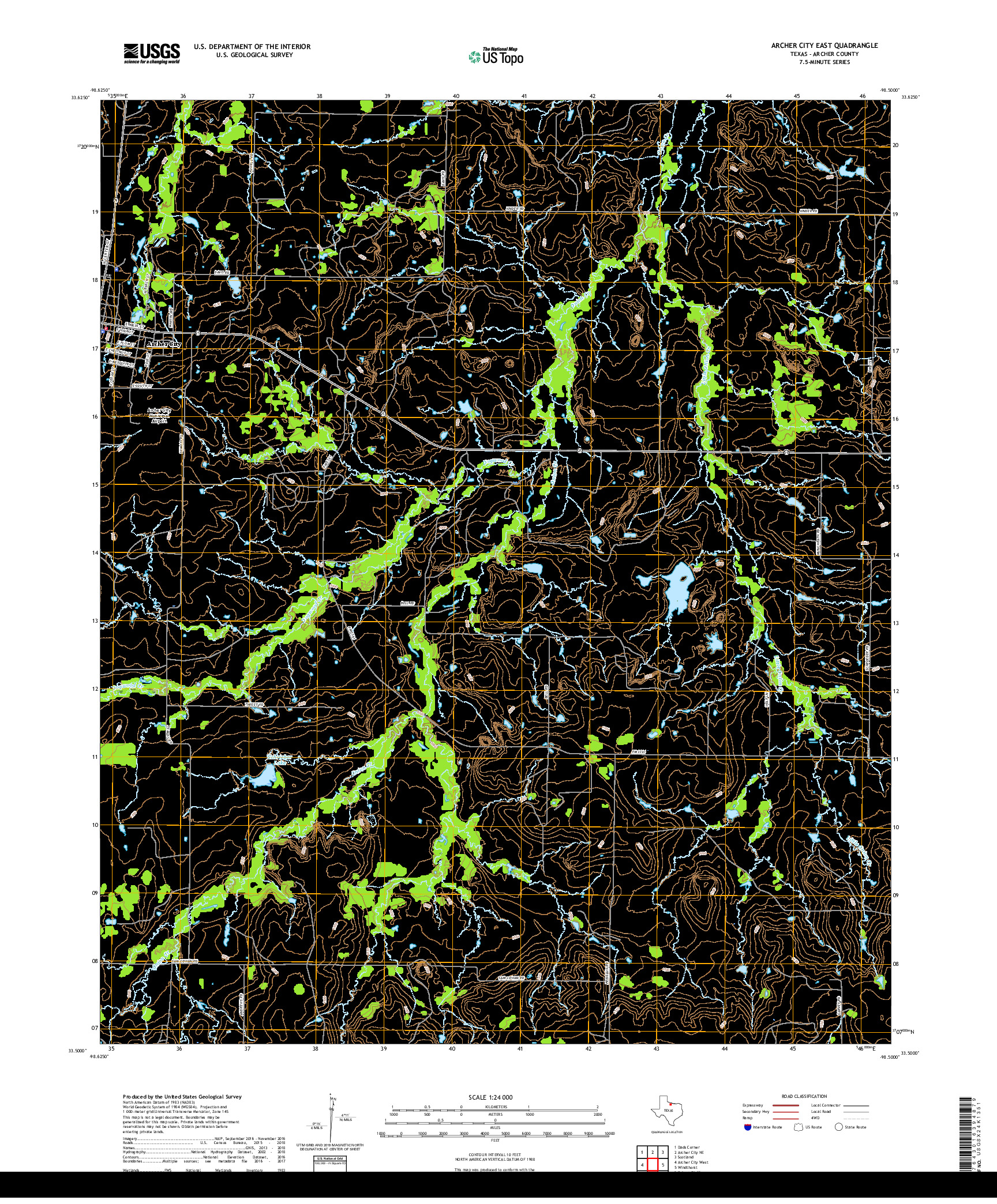 USGS US TOPO 7.5-MINUTE MAP FOR ARCHER CITY EAST, TX 2019