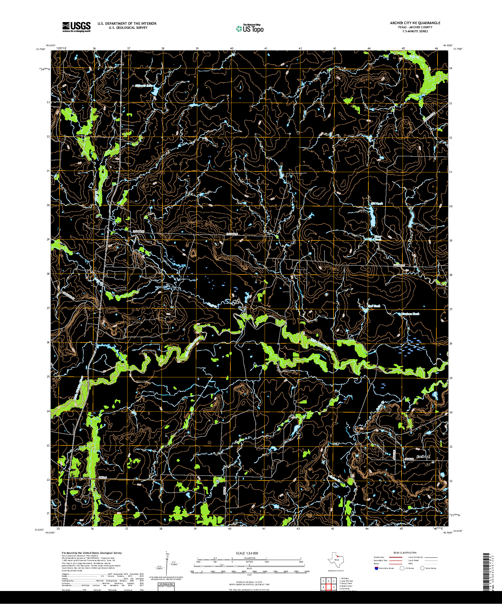 USGS US TOPO 7.5-MINUTE MAP FOR ARCHER CITY NE, TX 2019