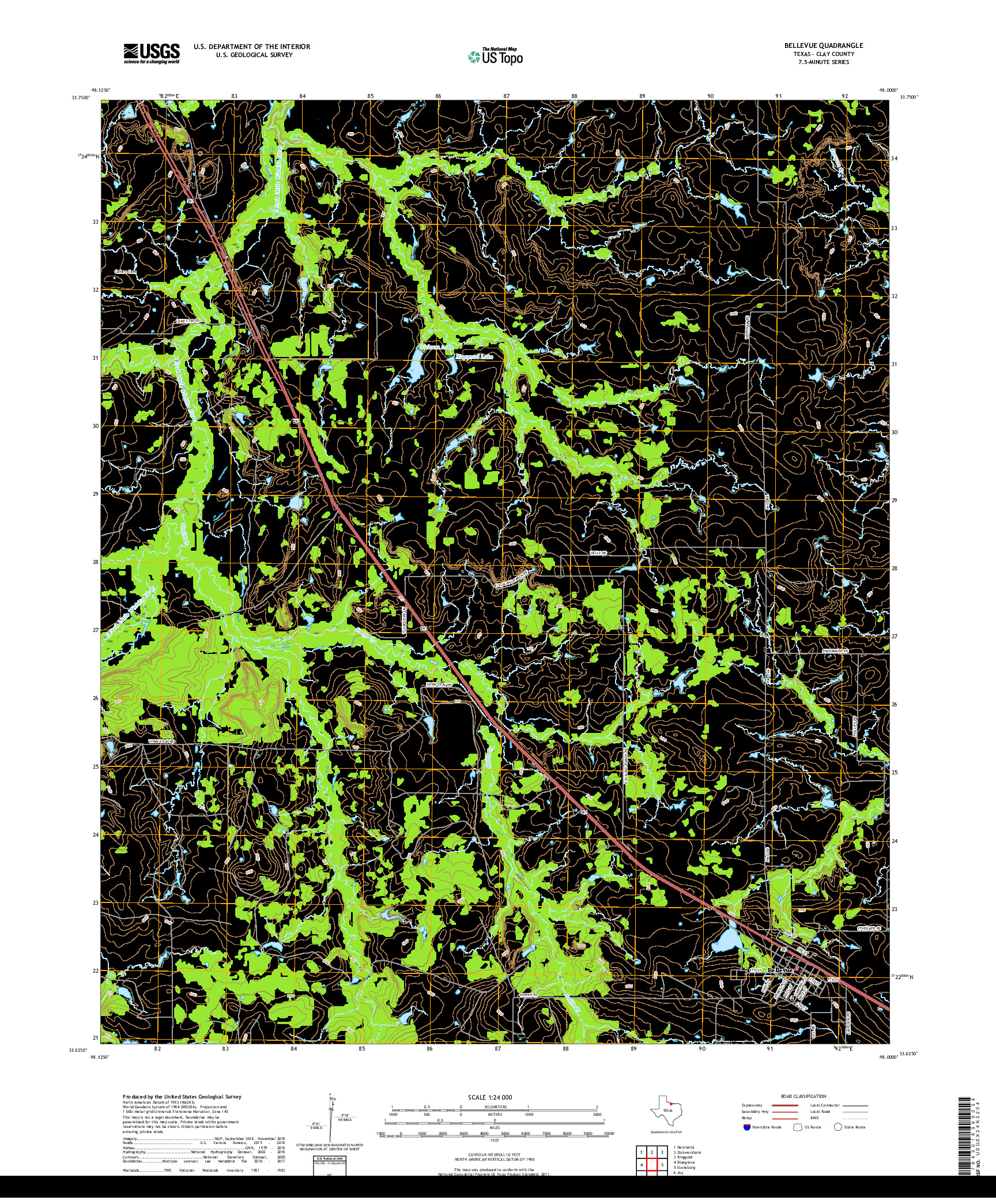 USGS US TOPO 7.5-MINUTE MAP FOR BELLEVUE, TX 2019