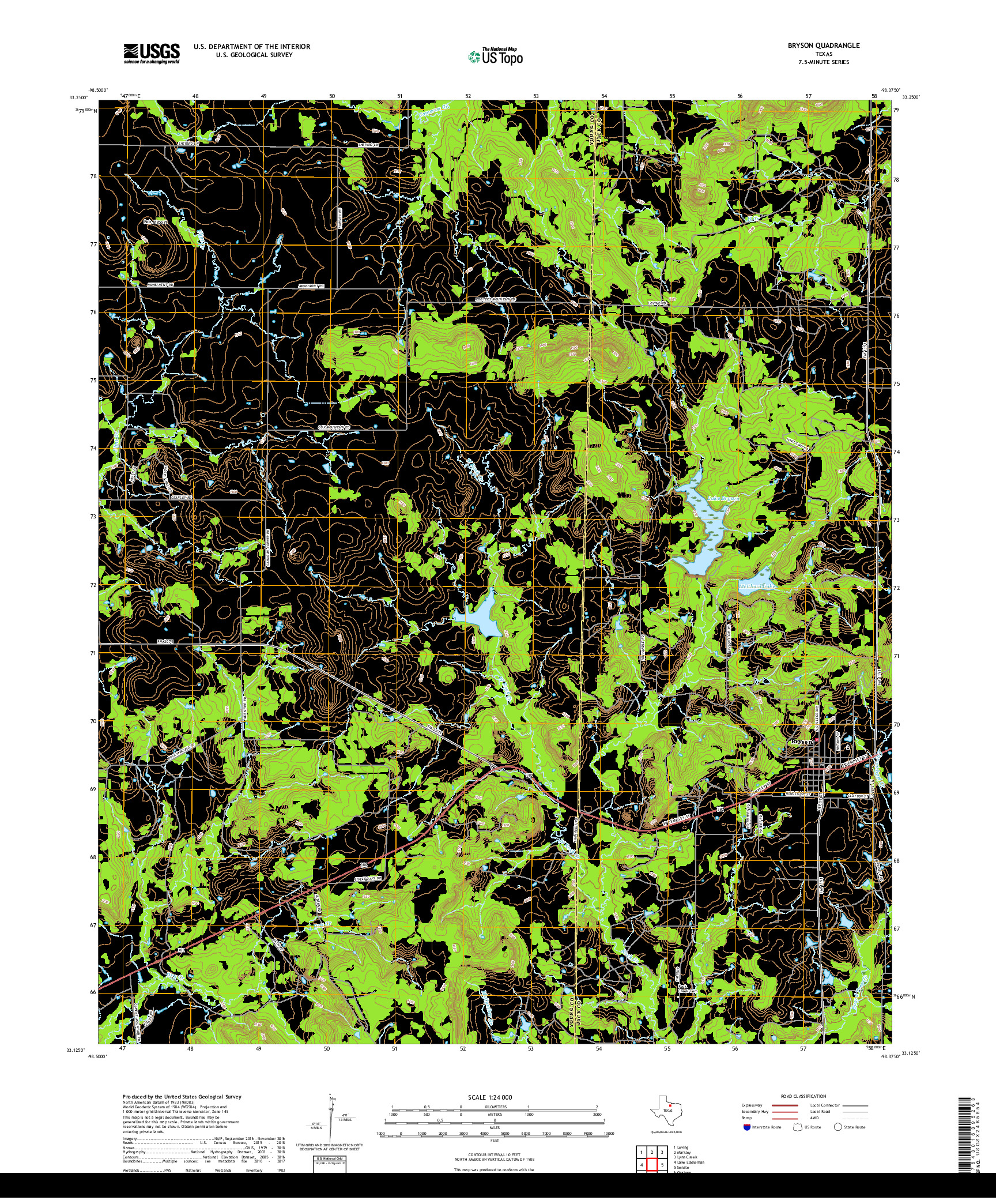 USGS US TOPO 7.5-MINUTE MAP FOR BRYSON, TX 2019