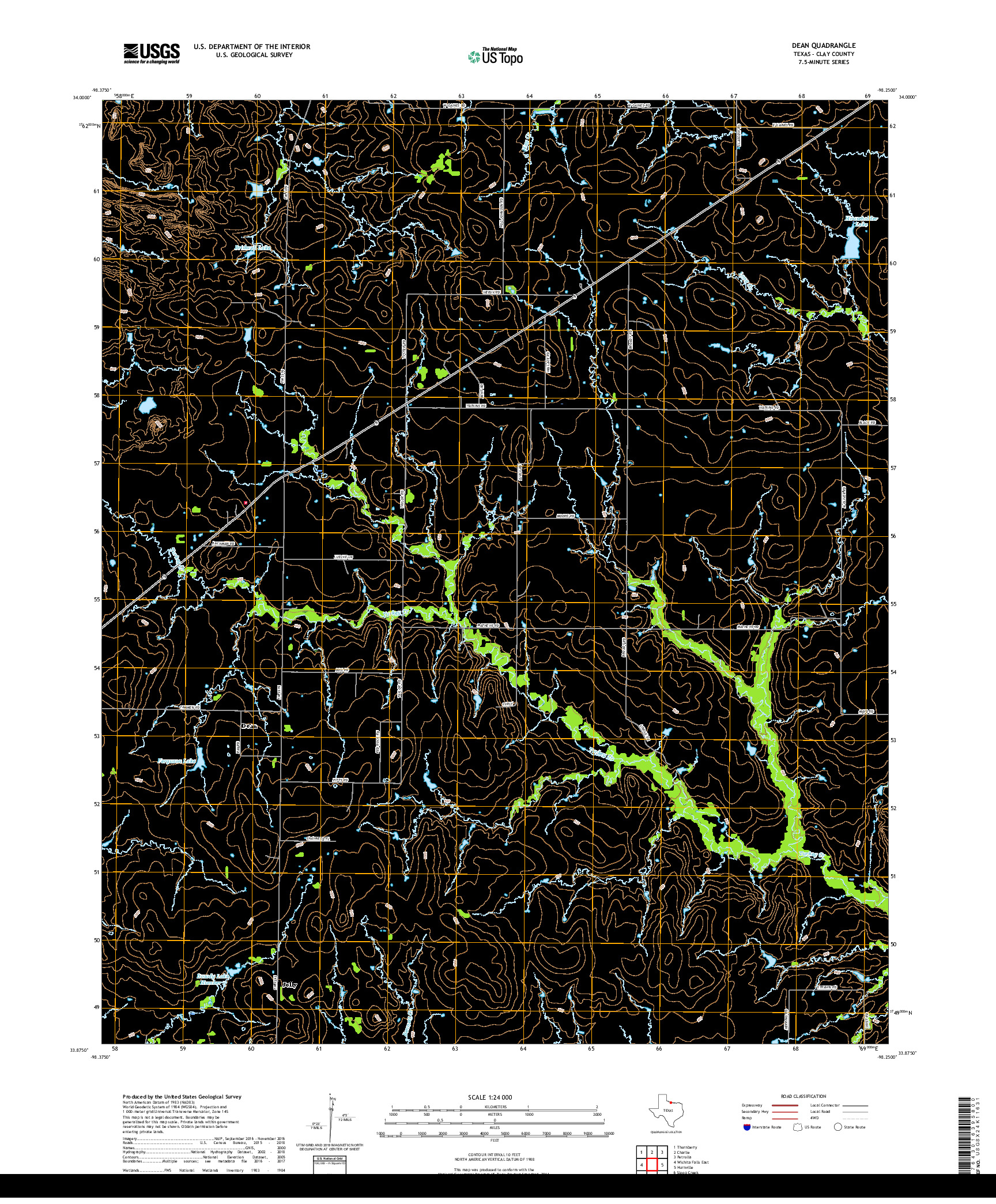 USGS US TOPO 7.5-MINUTE MAP FOR DEAN, TX 2019