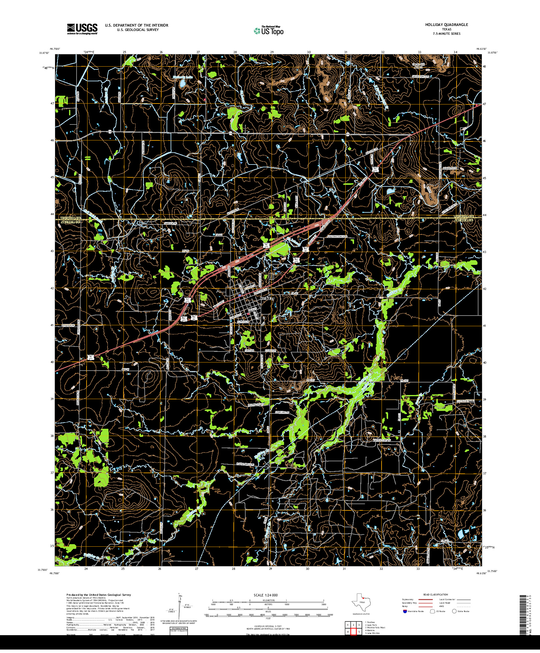 USGS US TOPO 7.5-MINUTE MAP FOR HOLLIDAY, TX 2019