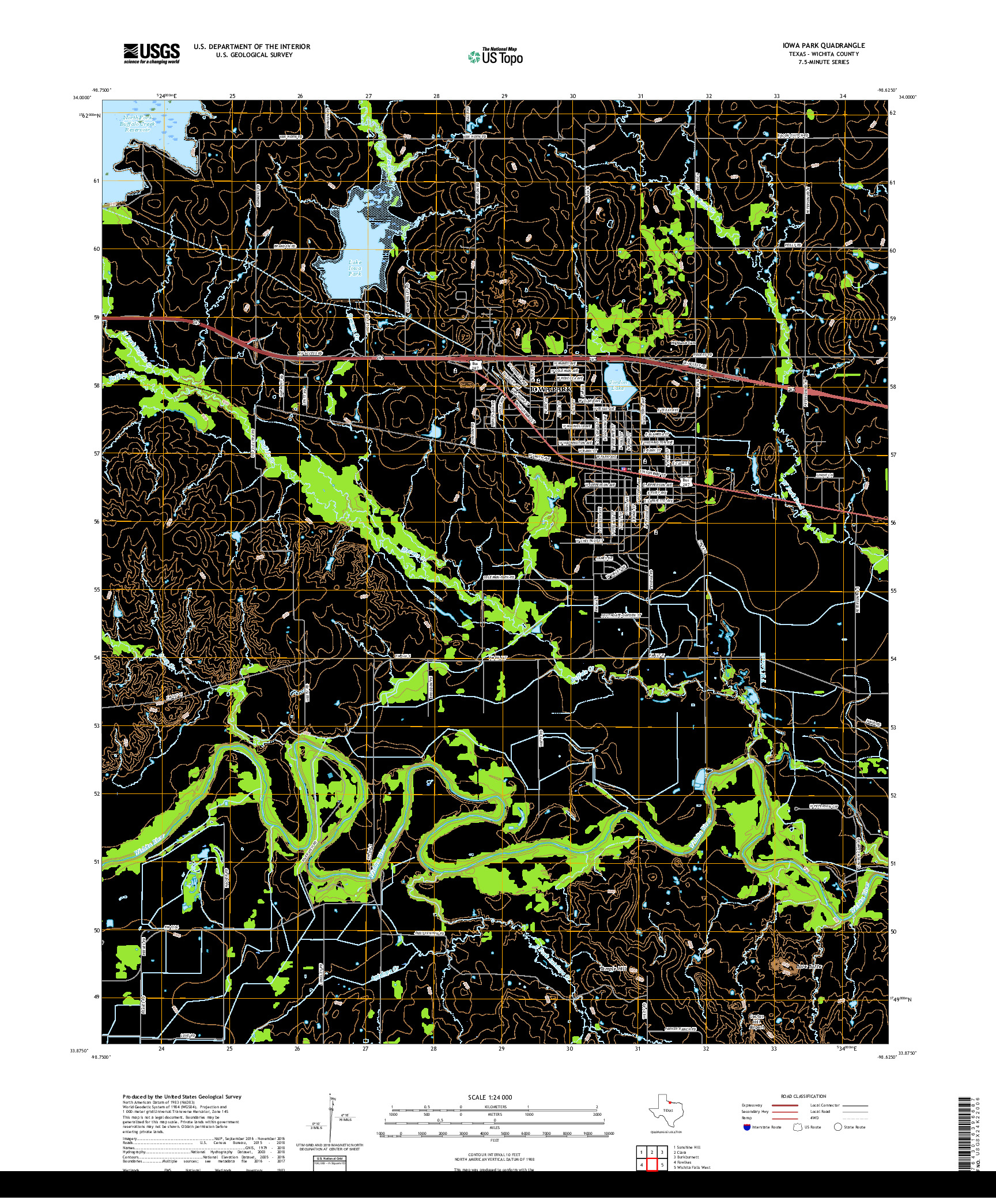 USGS US TOPO 7.5-MINUTE MAP FOR IOWA PARK, TX 2019