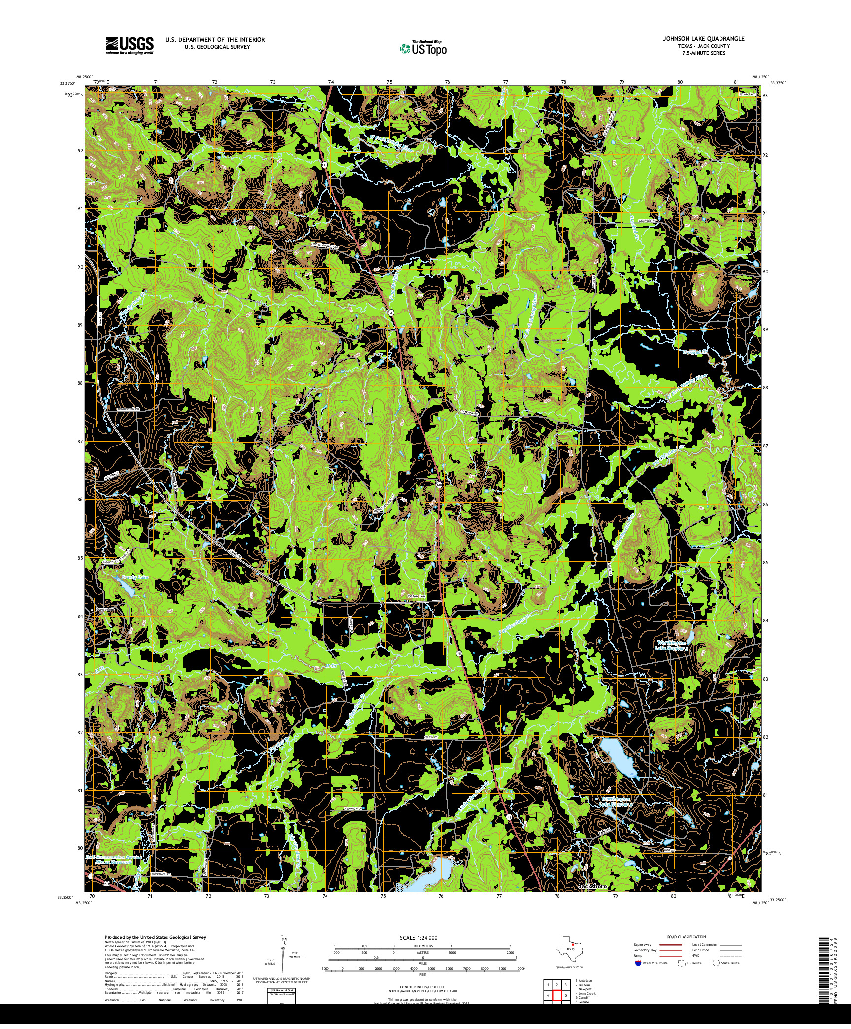 USGS US TOPO 7.5-MINUTE MAP FOR JOHNSON LAKE, TX 2019