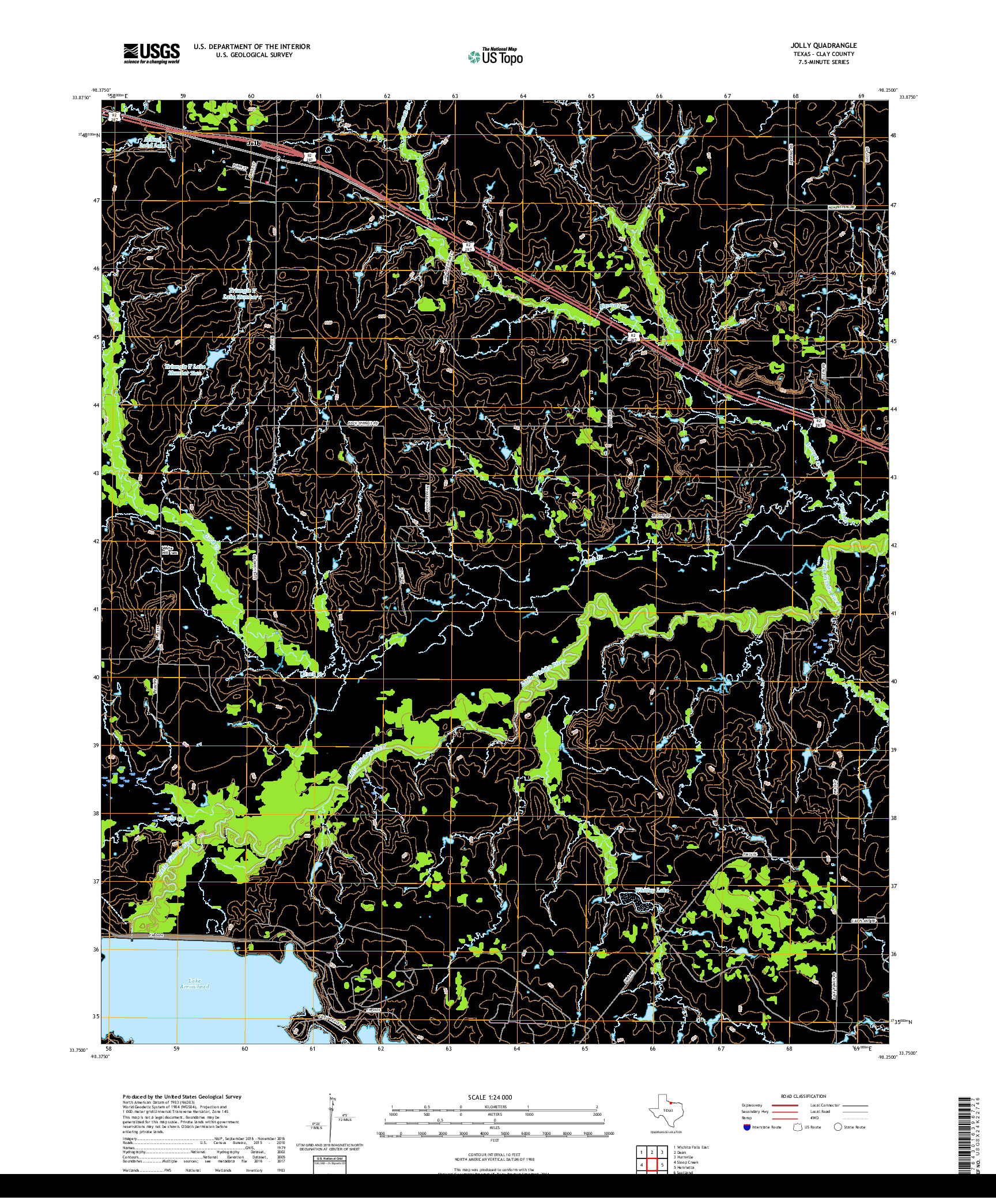 USGS US TOPO 7.5-MINUTE MAP FOR JOLLY, TX 2019