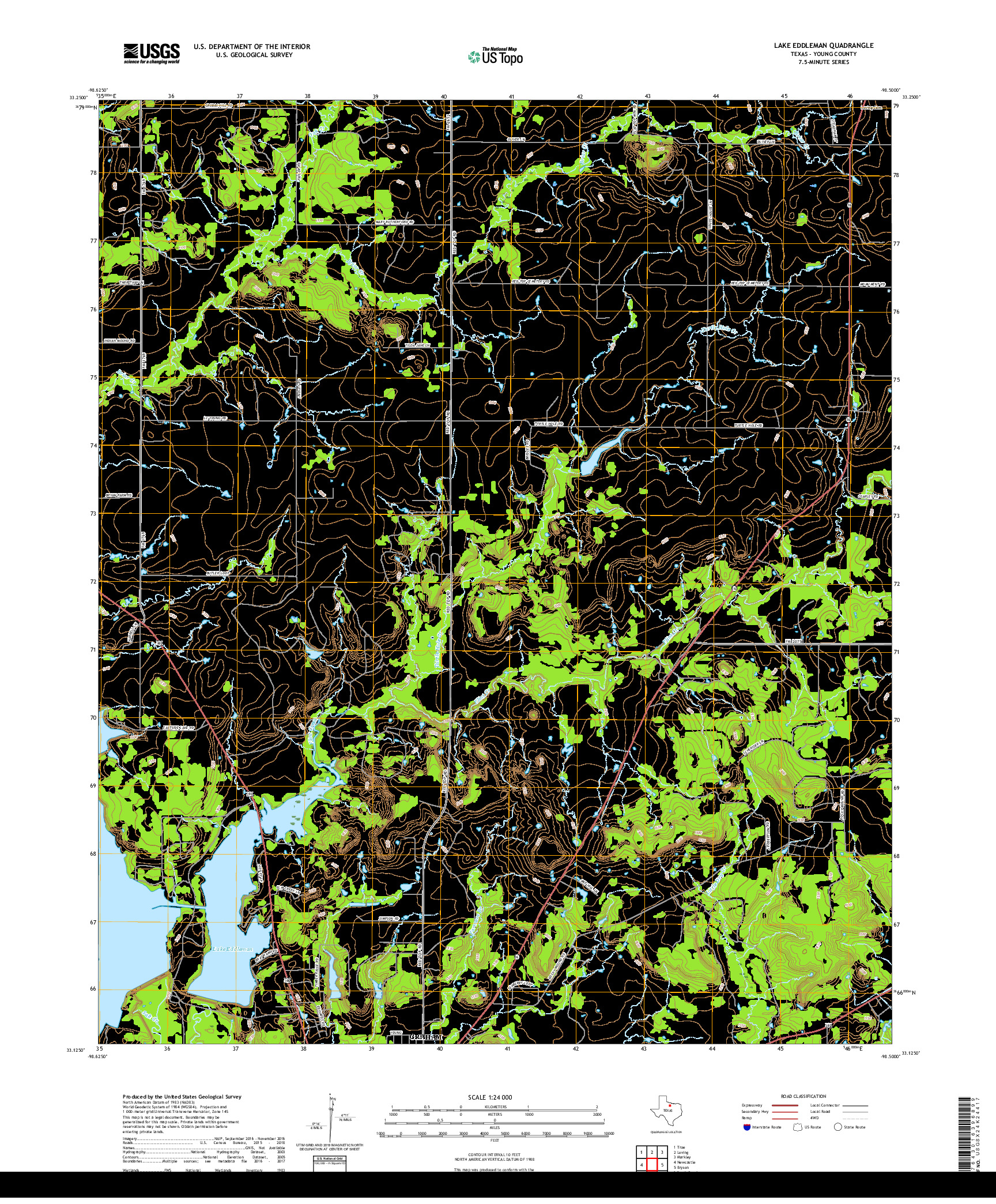 USGS US TOPO 7.5-MINUTE MAP FOR LAKE EDDLEMAN, TX 2019