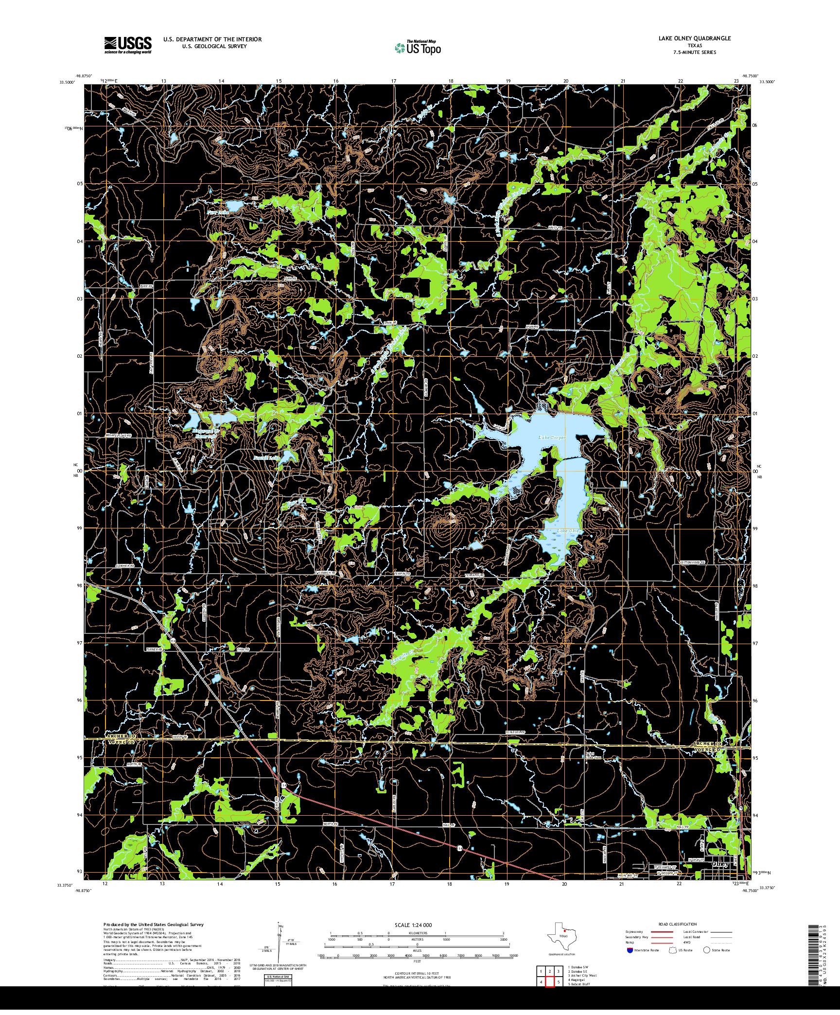 USGS US TOPO 7.5-MINUTE MAP FOR LAKE OLNEY, TX 2019
