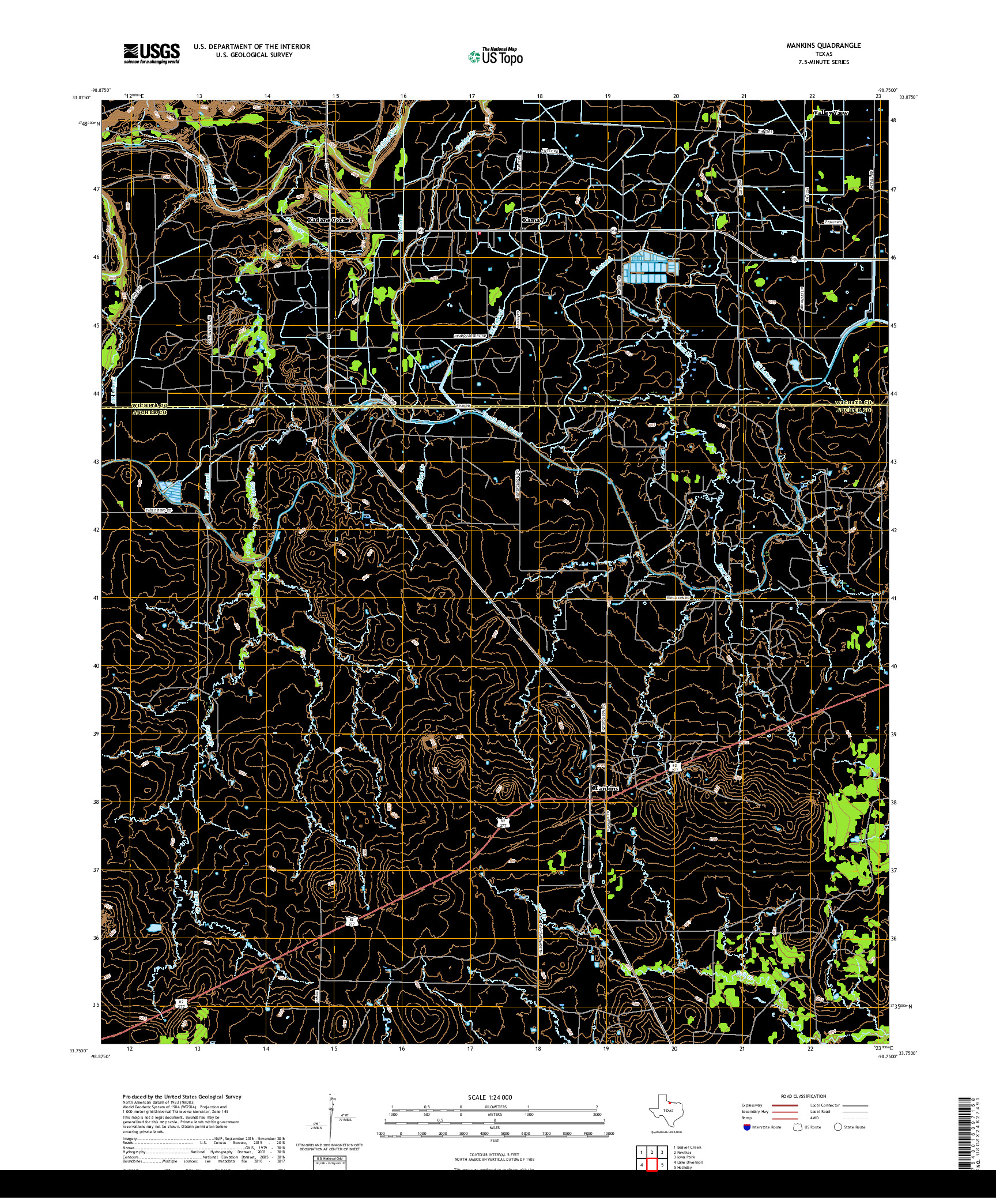 USGS US TOPO 7.5-MINUTE MAP FOR MANKINS, TX 2019