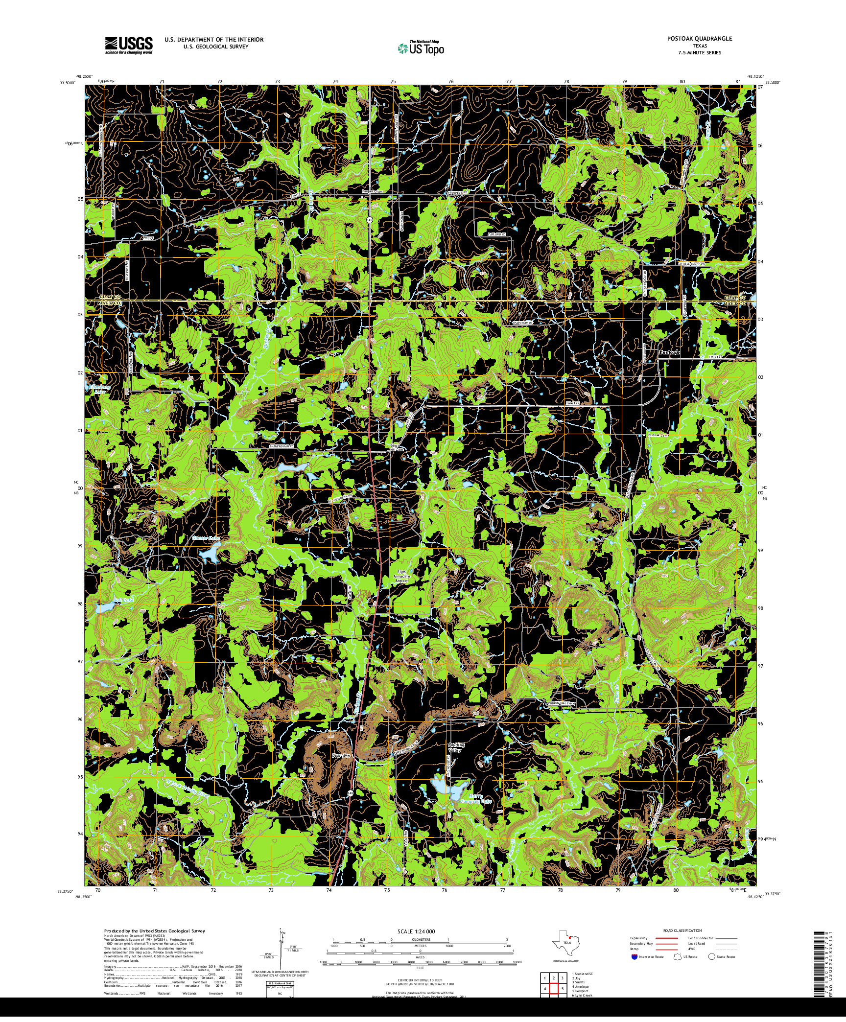 USGS US TOPO 7.5-MINUTE MAP FOR POSTOAK, TX 2019