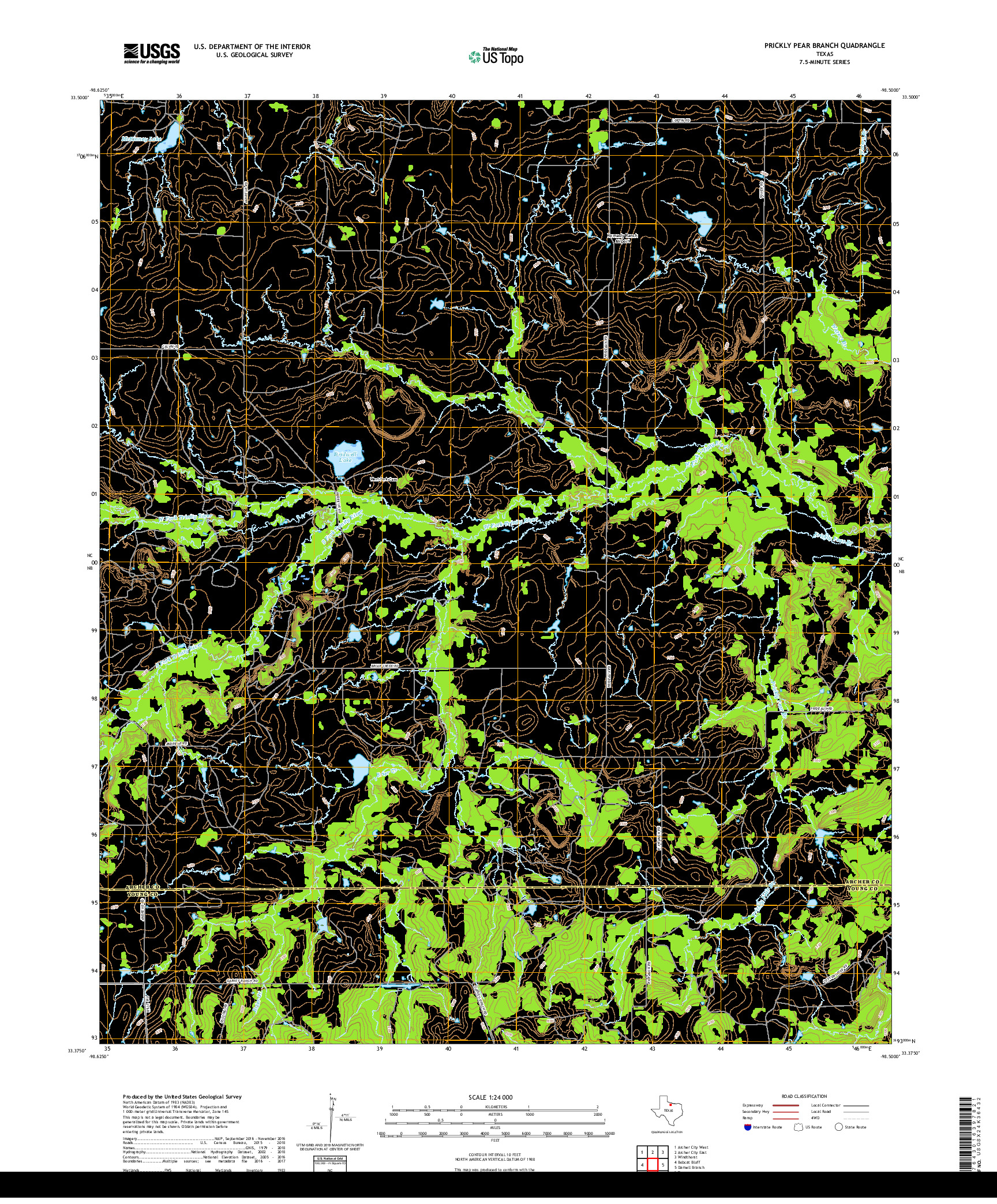 USGS US TOPO 7.5-MINUTE MAP FOR PRICKLY PEAR BRANCH, TX 2019