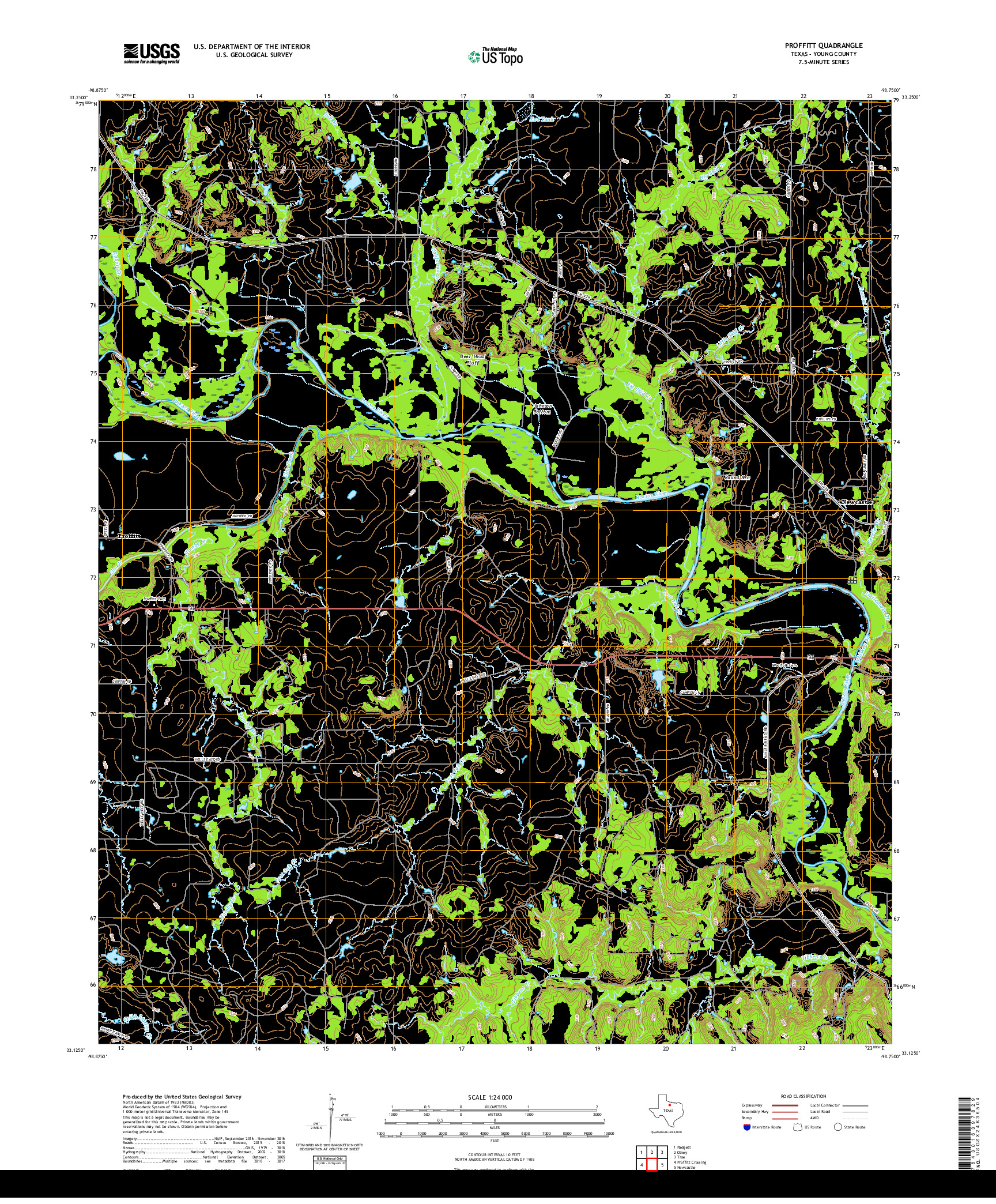 USGS US TOPO 7.5-MINUTE MAP FOR PROFFITT, TX 2019