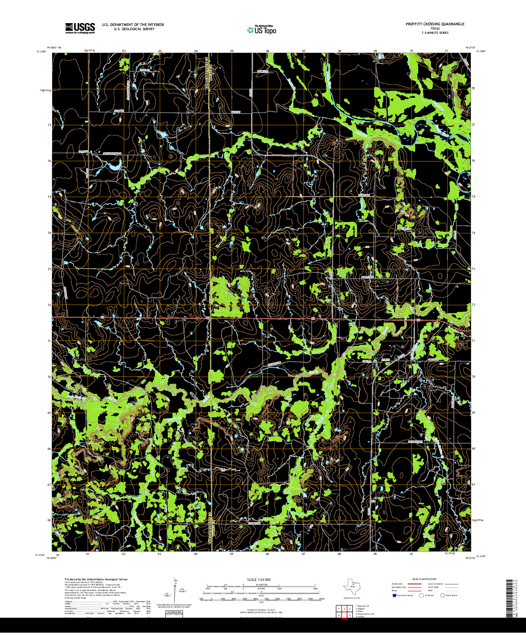 USGS US TOPO 7.5-MINUTE MAP FOR PROFFITT CROSSING, TX 2019