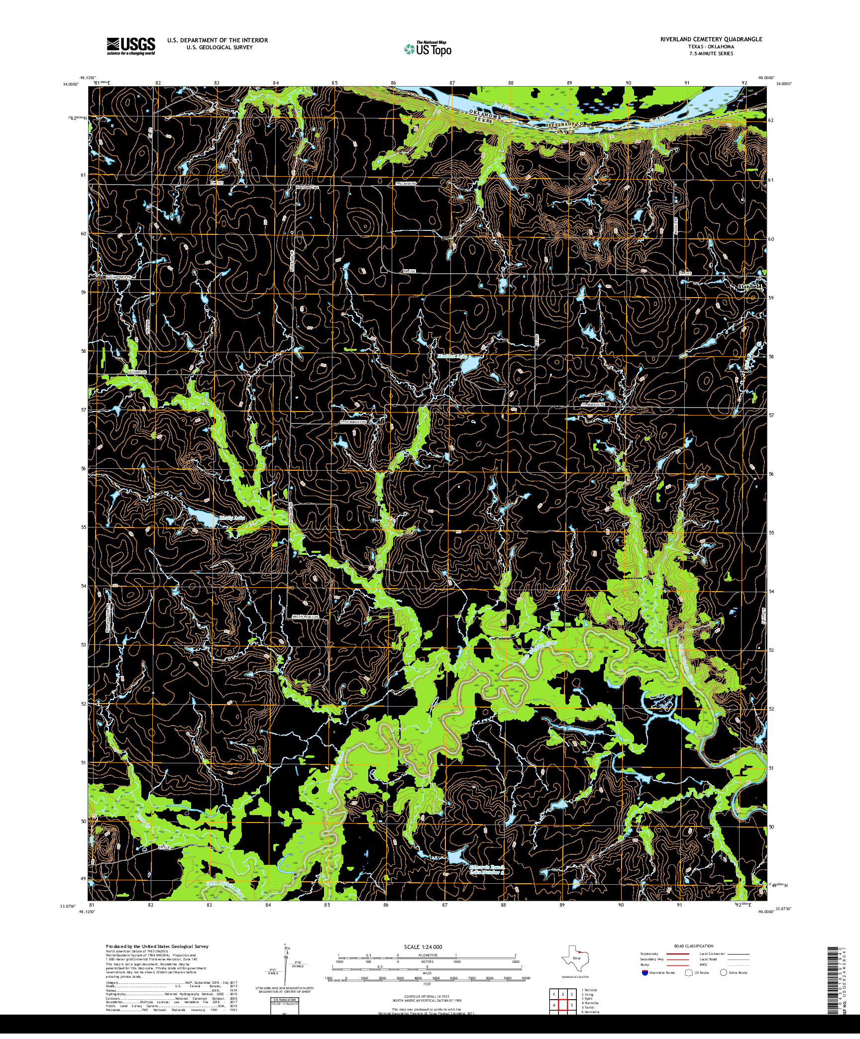 USGS US TOPO 7.5-MINUTE MAP FOR RIVERLAND CEMETERY, TX,OK 2019