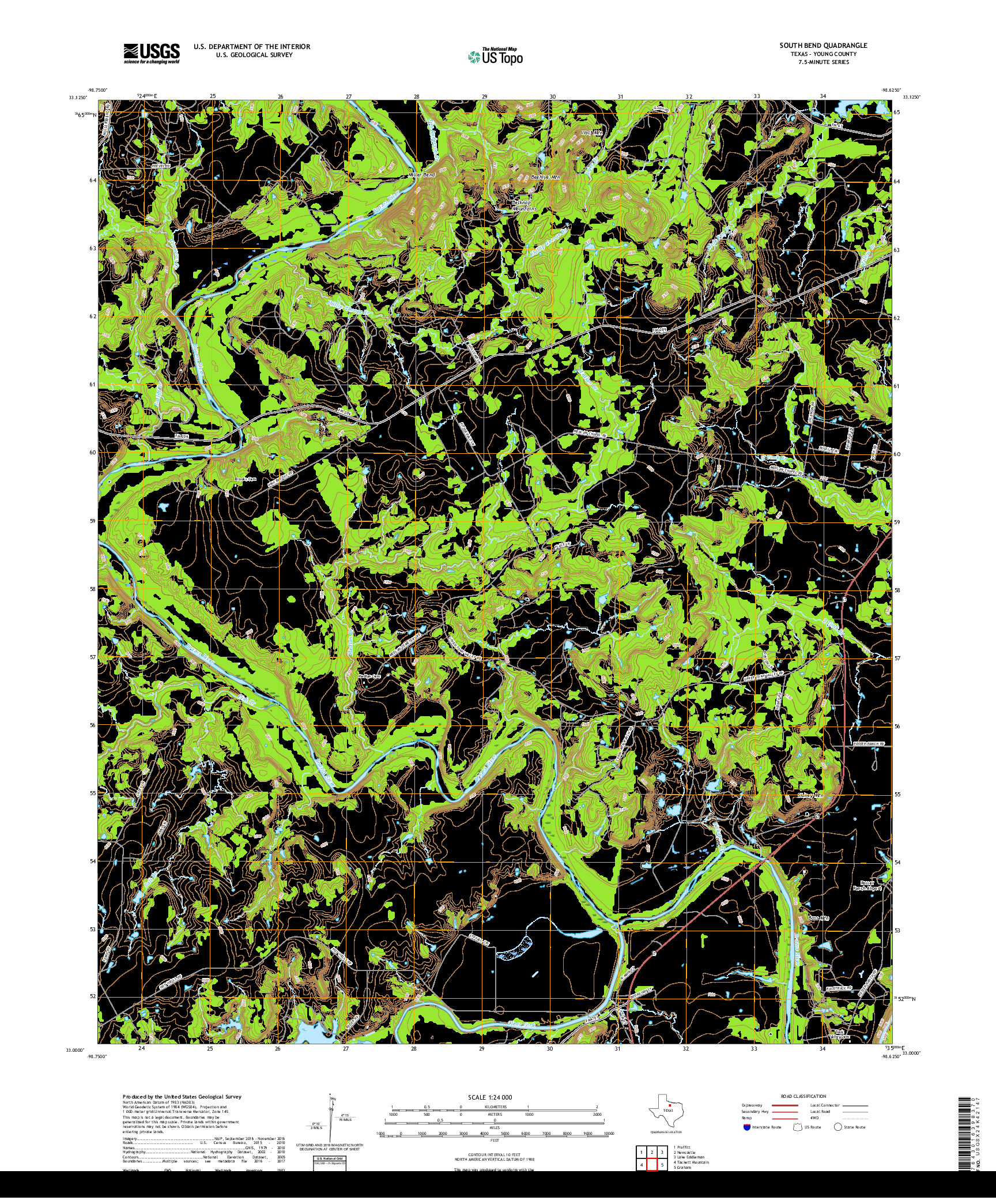 USGS US TOPO 7.5-MINUTE MAP FOR SOUTH BEND, TX 2019