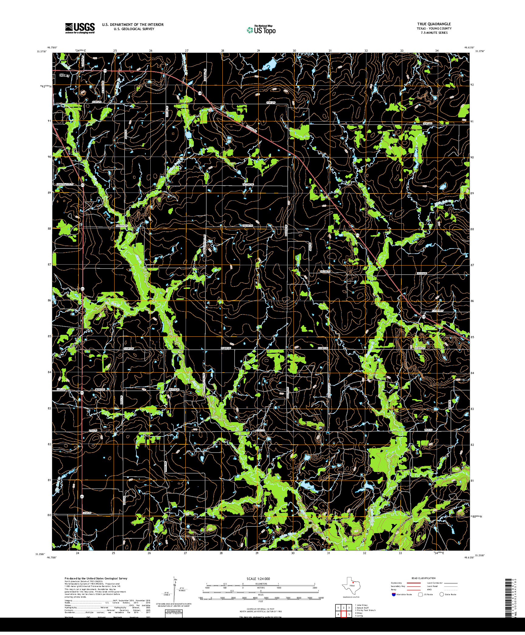 USGS US TOPO 7.5-MINUTE MAP FOR TRUE, TX 2019